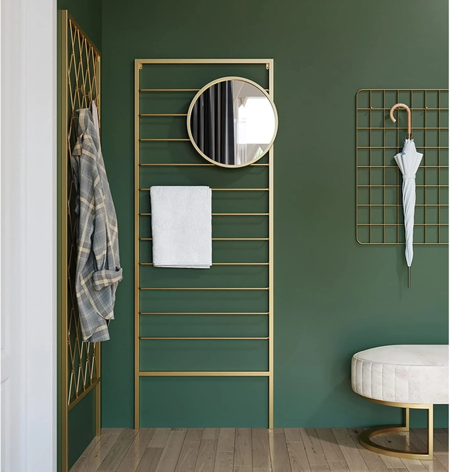 جالباسی و کلاه فلزی ایستاده، گوشه ای، با طراحی خلاقانه، کمد لباس ورودی برای کت و ژاکت، دارای آویز لباس (C-همراه با آینه)