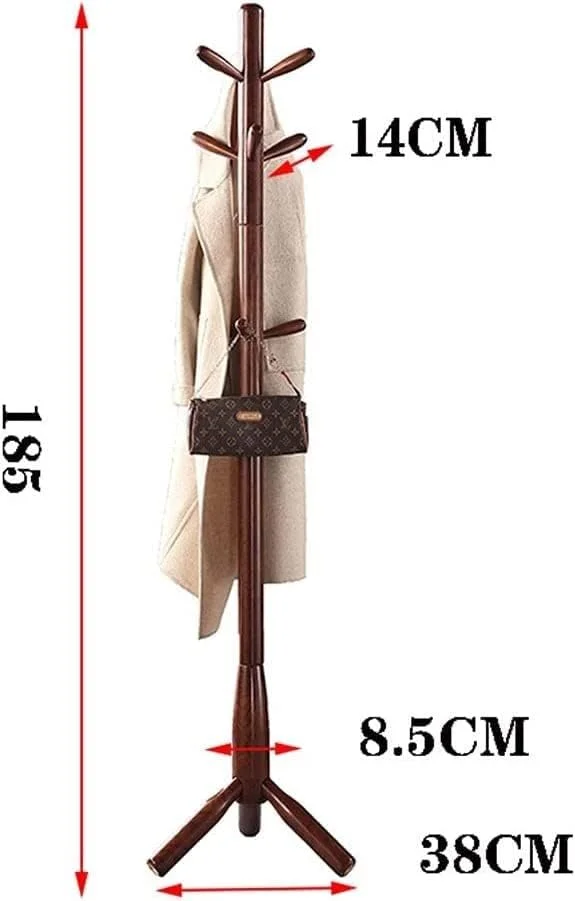 جالباسی ایستاده، چوب لباسی درختی چوبی با ۹ آویز، مناسب آویزان کردن لباس، کلاه و کیف برای اتاق نشیمن، اداره و ورودی