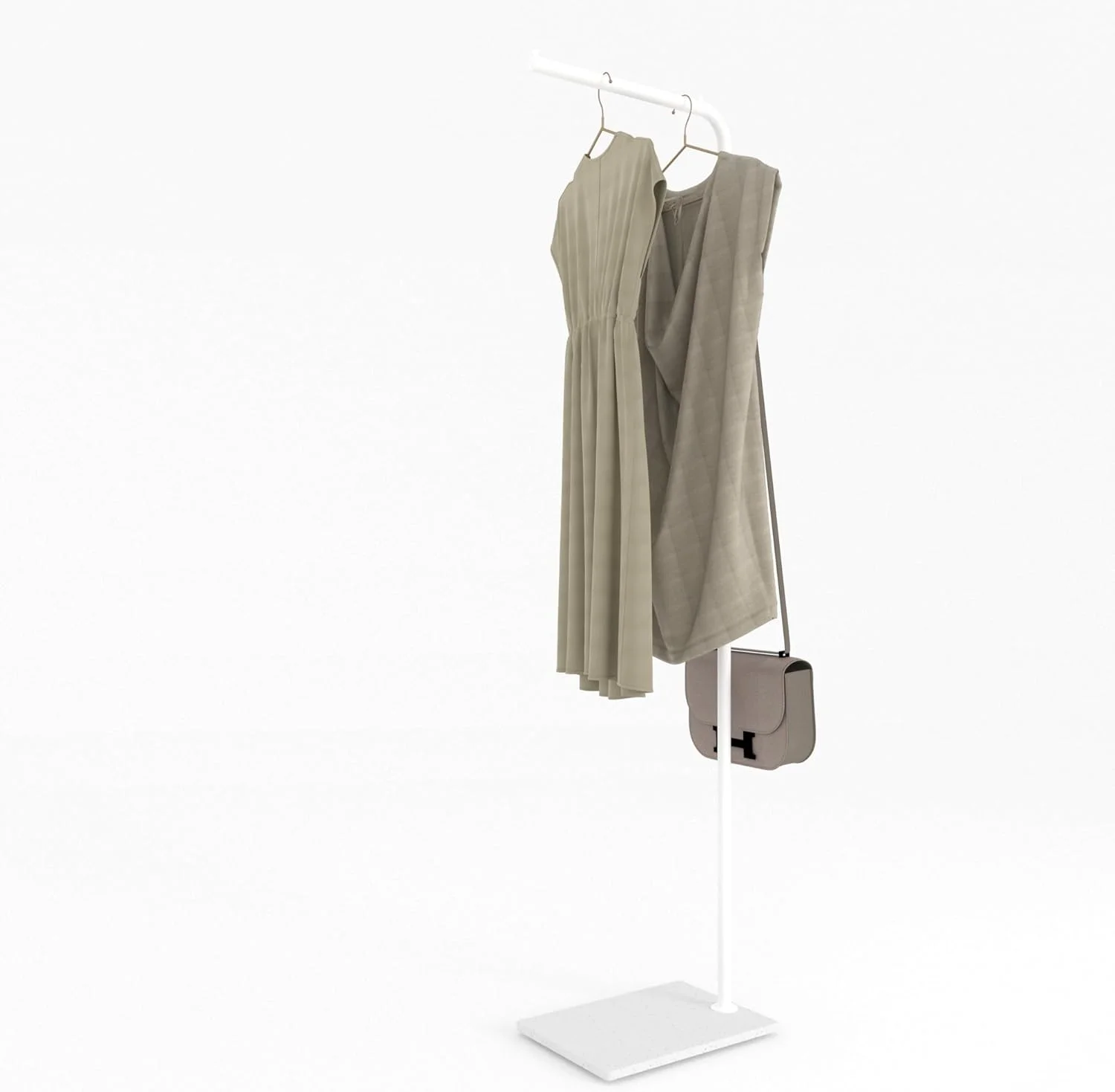 جالباسی فلزی محکم - پایه سنگی بادوام، وزن 5.68 کیلوگرم. شیک و کاربردی برای اتاق خواب، اتاق نشیمن، دفتر و غذاخوری. تمیز کردن آسان و طراحی مدرن (سفید)