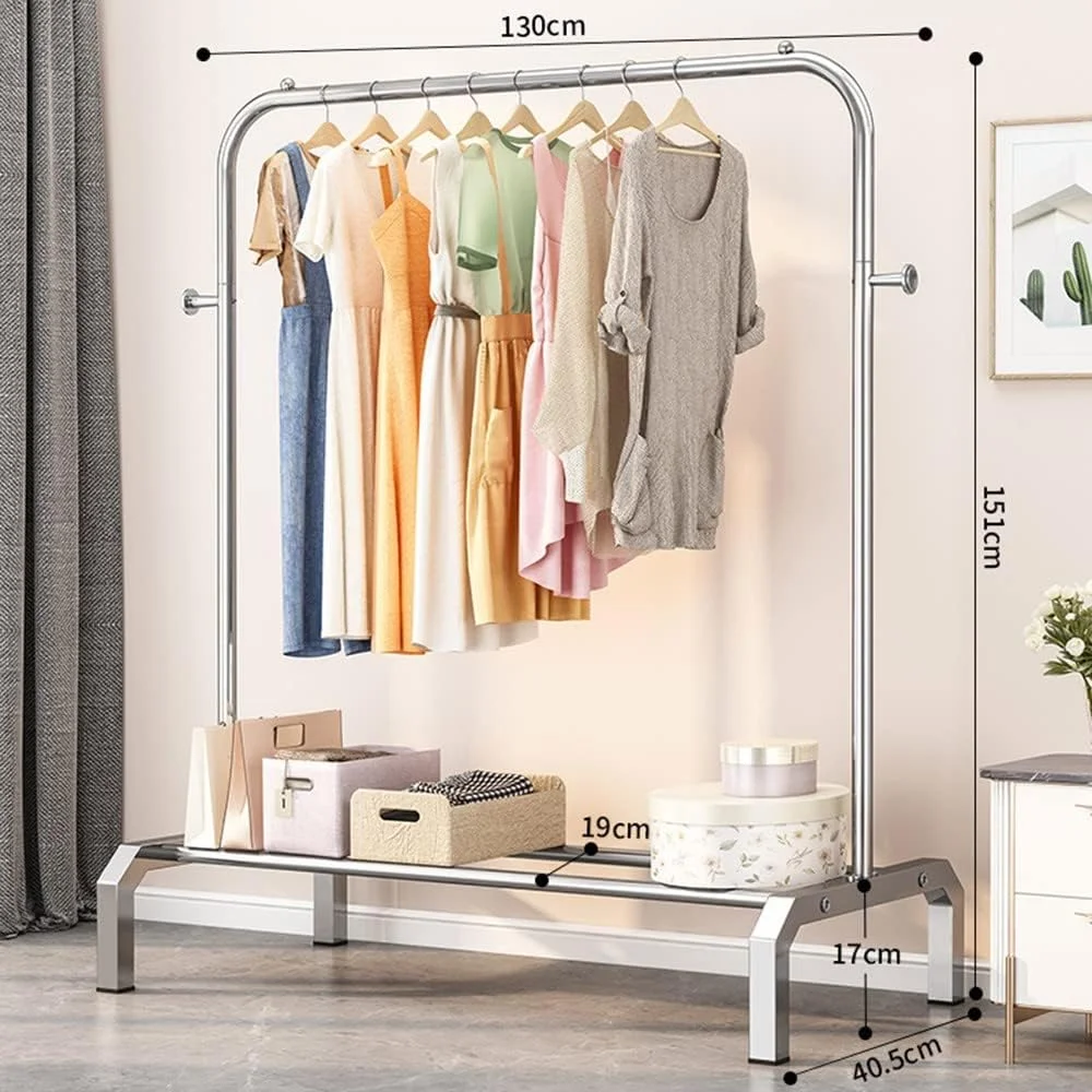 جالباسی فلزی ایستاده با قفسه نگهداری کفش، مناسب برای ورودی، راهرو و اتاق خواب - موجود در سایزهای 120، 130 و 150 سانتی متر (تک لایه - 130 سانتی متر)