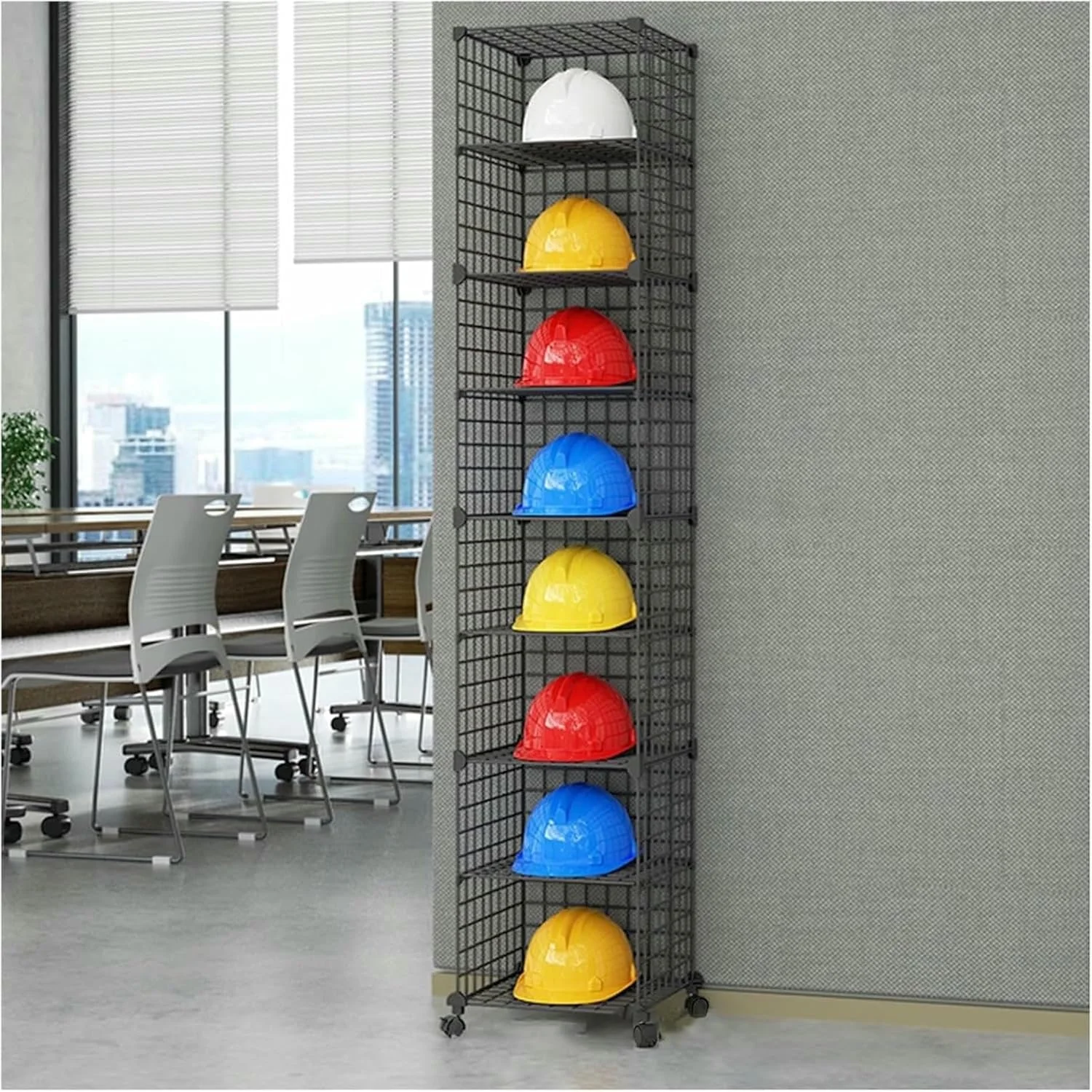 قفسه فلزی نگهداری کلاه ایمنی ۴/۶/۸ طبقه با چرخ، استند مقاوم برای استفاده خانگی و تجاری، سازمان دهنده قفسه سیمی برای انبار/کمد/لباس