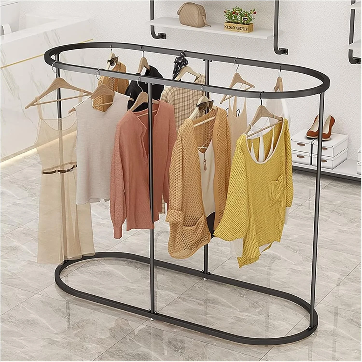 رگال لباس ایستاده شیک - میله آویز فلزی برای نمایش لباس در بوتیک ها، اتاق خواب ها و راهروها - رگال لباس چند منظوره (مشکی-L:150Cm)