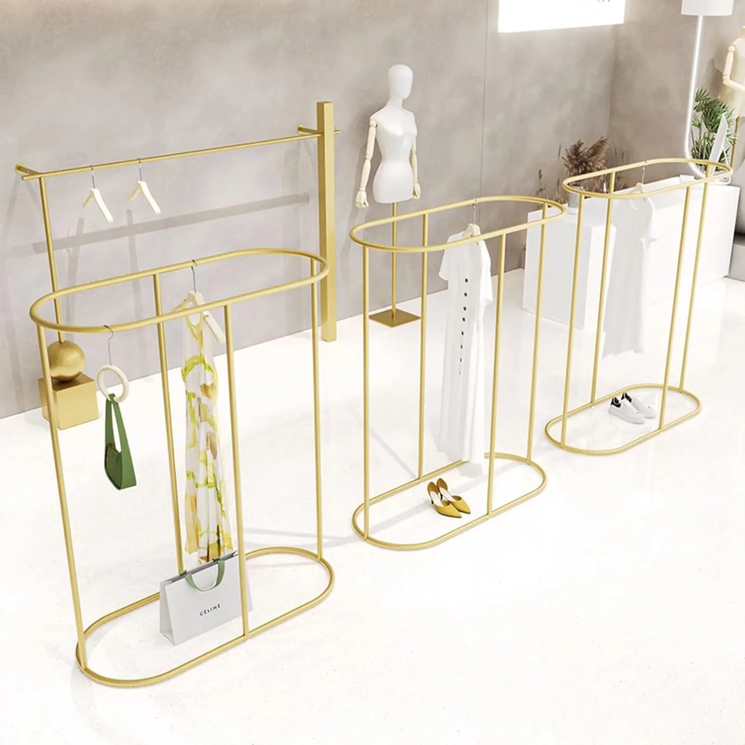 رگال لباس ایستاده شیک - میله آویز فلزی برای نمایش لباس در بوتیک ها، اتاق خواب ها و راهروها - رگال لباس چند منظوره (نقره ای-L:150Cm)