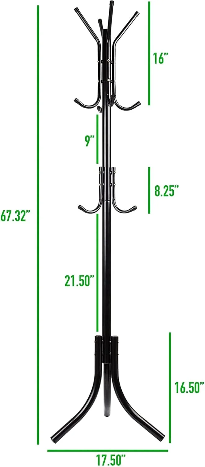 جالباسی ایستاده فلزی سولفار، دارای ۱۱ آویز برای کت، کیف، شال، پایه چتر، مشکی جالباسی ایستاده فلزی سولفار، دارای ۱۱ آویز برای کت، کیف، شال، پایه چتر، مشکی