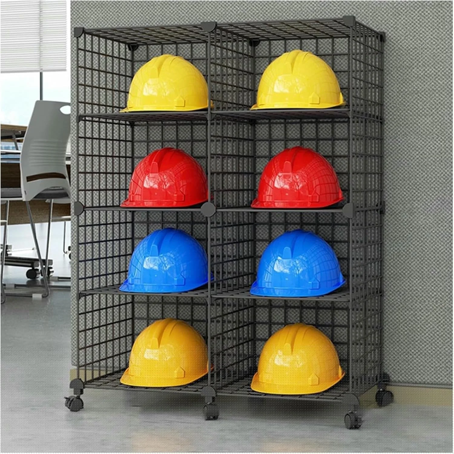قفسه فلزی نگهداری کلاه ایمنی 4/6/8 طبقه با چرخ - استند کلاه سخت بادوام برای مصارف خانگی و تجاری، سازمان دهنده قفسه سیمی برای انبار قفسه فلزی نگهداری کلاه ایمنی 4/6/8 طبقه با چرخ - استند کلاه سخت بادوام برای مصارف خانگی و تجاری، سازمان دهنده قفسه سیمی برای انبار