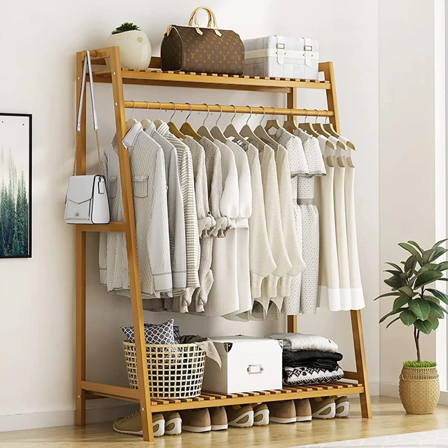 رخت آویز چوبی بامبو TIMICARE، رگال لباس چند منظوره اتاق خواب، ارگانایزر لباس، جالباسی کلاه برای کت، ژاکت، شلوار، کفش، گیاه (ساده 100 سانتی متر) رخت آویز چوبی بامبو TIMICARE، رگال لباس چند منظوره اتاق خواب، ارگانایزر لباس، جالباسی کلاه برای کت، ژاکت، شلوار، کفش، گیاه (ساده 100 سانتی متر)