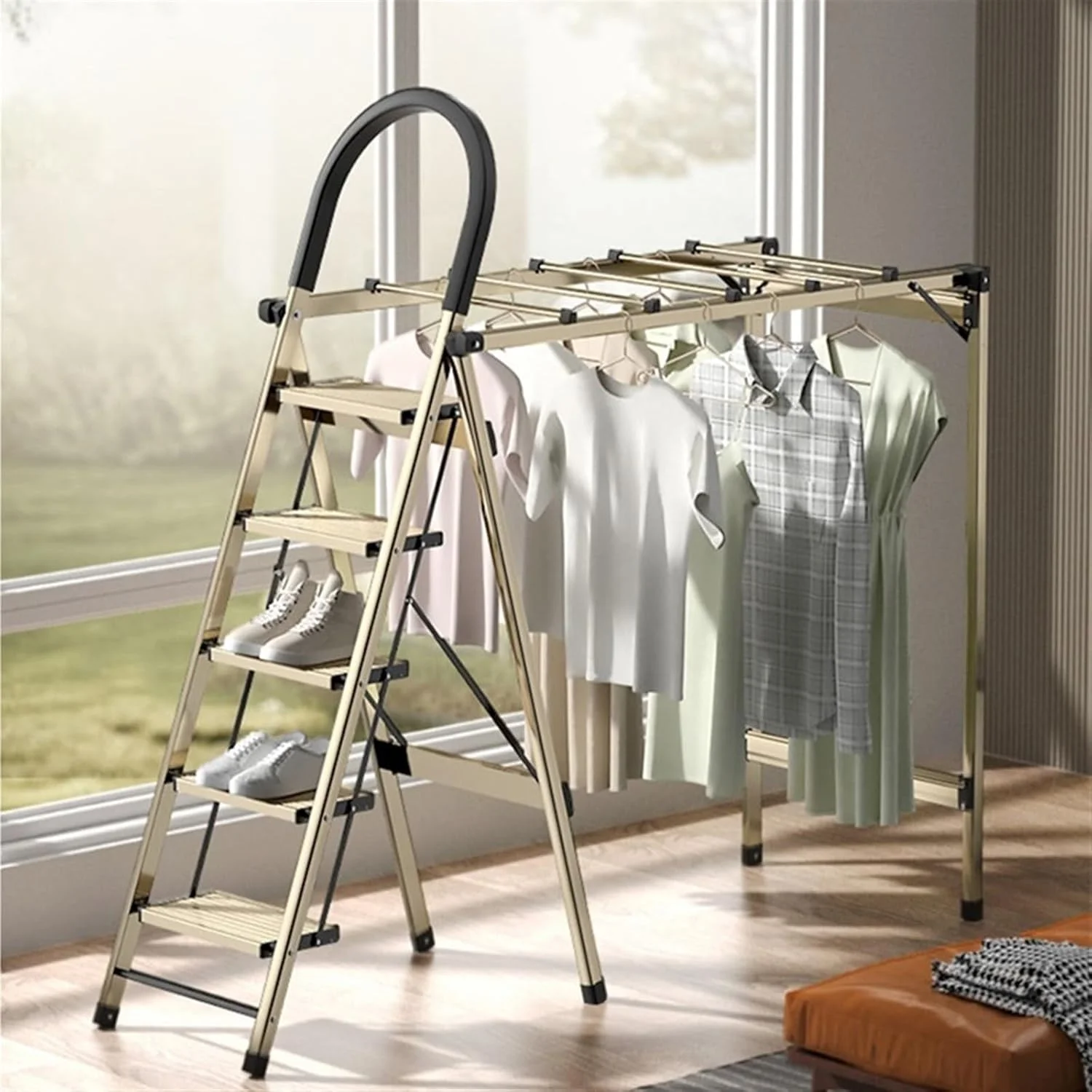 رخت آویز ایستاده تاشو چند منظوره مناسب منزل، بالکن و فضای باز (نقره ای) رخت آویز ایستاده تاشو چند منظوره مناسب منزل، بالکن و فضای باز (نقره ای)