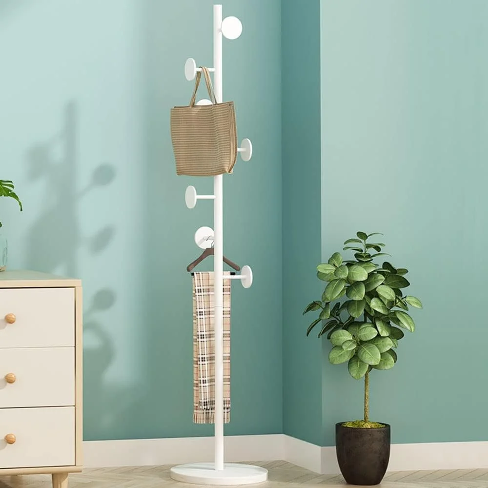 رخت آویز ایستاده، آویز کلاه، رخت آویز فلزی، پایه آویز قلاب دار برای لباس، کلاه، شال، ایستاده روی زمین برای اتاق خواب، مونتاژ آسان، پایه درختی (گرد، سفید) رخت آویز ایستاده، آویز کلاه، رخت آویز فلزی، پایه آویز قلاب دار برای لباس، کلاه، شال، ایستاده روی زمین برای اتاق خواب، مونتاژ آسان، پایه درختی (گرد، سفید)