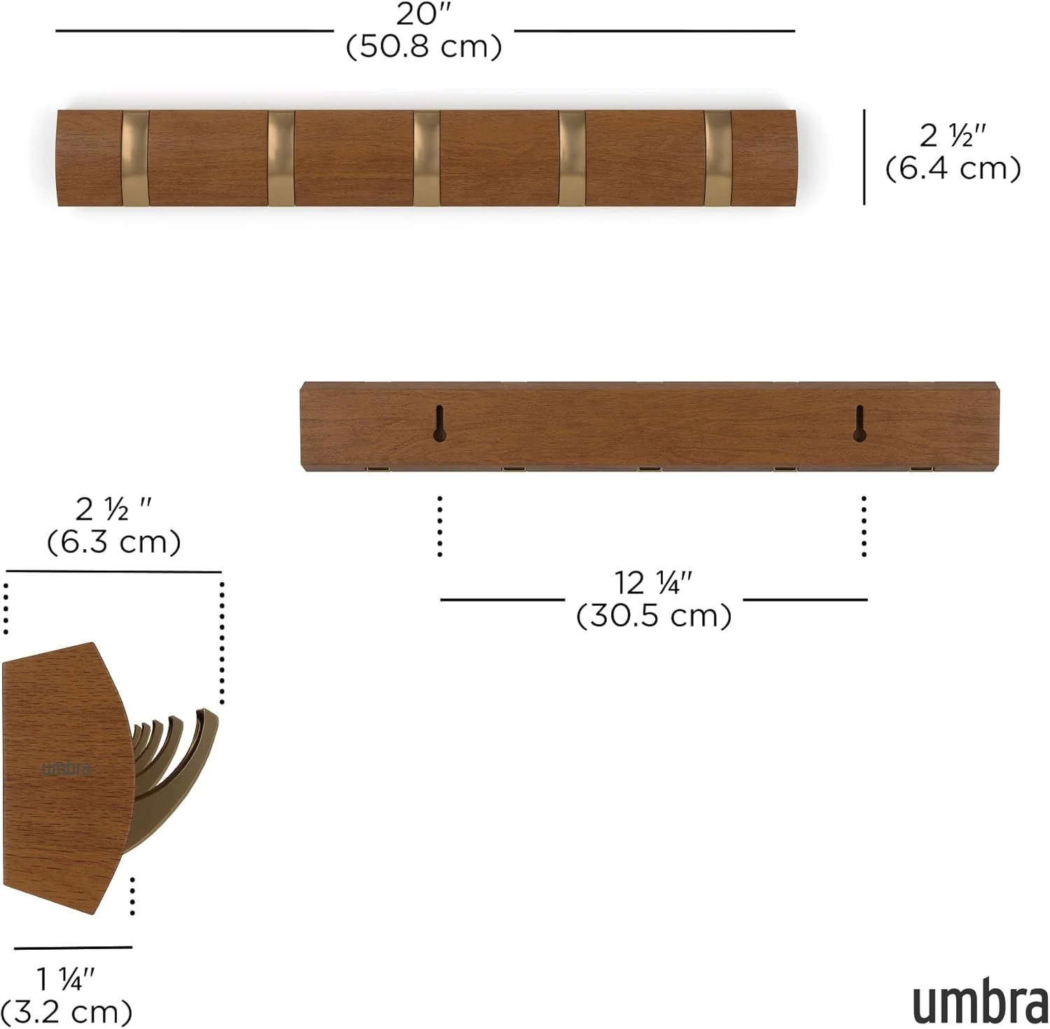 چوب لباسی دیواری 5 شاخه امبرا مدل فلیپ، مدرن، شیک، صرفه جویی در فضا، دارای 5 شاخه جمع شونده برای آویزان کردن کت، شال، کیف دستی و موارد دیگر، گردویی/طلایی سفید. چوب لباسی دیواری 5 شاخه امبرا مدل فلیپ، مدرن، شیک، صرفه جویی در فضا، دارای 5 شاخه جمع شونده برای آویزان کردن کت، شال، کیف دستی و موارد دیگر، گردویی/طلایی سفید.