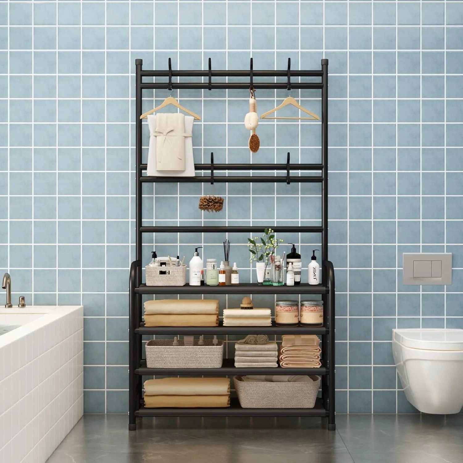 جالباسی چند منظوره ورودی منزل توشیونیکس، دارای ۴ طبقه، ۳ در ۱، نیمکت جاکفشی، استند کلید، کلاه، چتر، قفسه های نگهداری با ۸ آویز، آویز لباس، ۴ طبقه زیرین (مشکی) جالباسی چند منظوره ورودی منزل توشیونیکس، دارای ۴ طبقه، ۳ در ۱، نیمکت جاکفشی، استند کلید، کلاه، چتر، قفسه های نگهداری با ۸ آویز، آویز لباس، ۴ طبقه زیرین (مشکی)