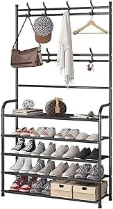 جالباسی ایستاده کول بری، نیمکت جاکفشی 3 در 1 با قفسه کلاه و چتر، قفسه های ذخیره سازی با 8 قلاب، سازمان دهنده راهروی چند منظوره (مشکی) جالباسی ایستاده کول بری، نیمکت جاکفشی 3 در 1 با قفسه کلاه و چتر، قفسه های ذخیره سازی با 8 قلاب، سازمان دهنده راهروی چند منظوره (مشکی)