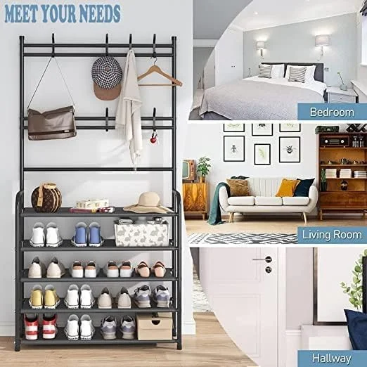 جالباسی ایستاده کول بری، نیمکت جاکفشی 3 در 1 با قفسه کلاه و چتر، قفسه های ذخیره سازی با 8 قلاب، سازمان دهنده راهروی چند منظوره (مشکی) جالباسی ایستاده کول بری، نیمکت جاکفشی 3 در 1 با قفسه کلاه و چتر، قفسه های ذخیره سازی با 8 قلاب، سازمان دهنده راهروی چند منظوره (مشکی)