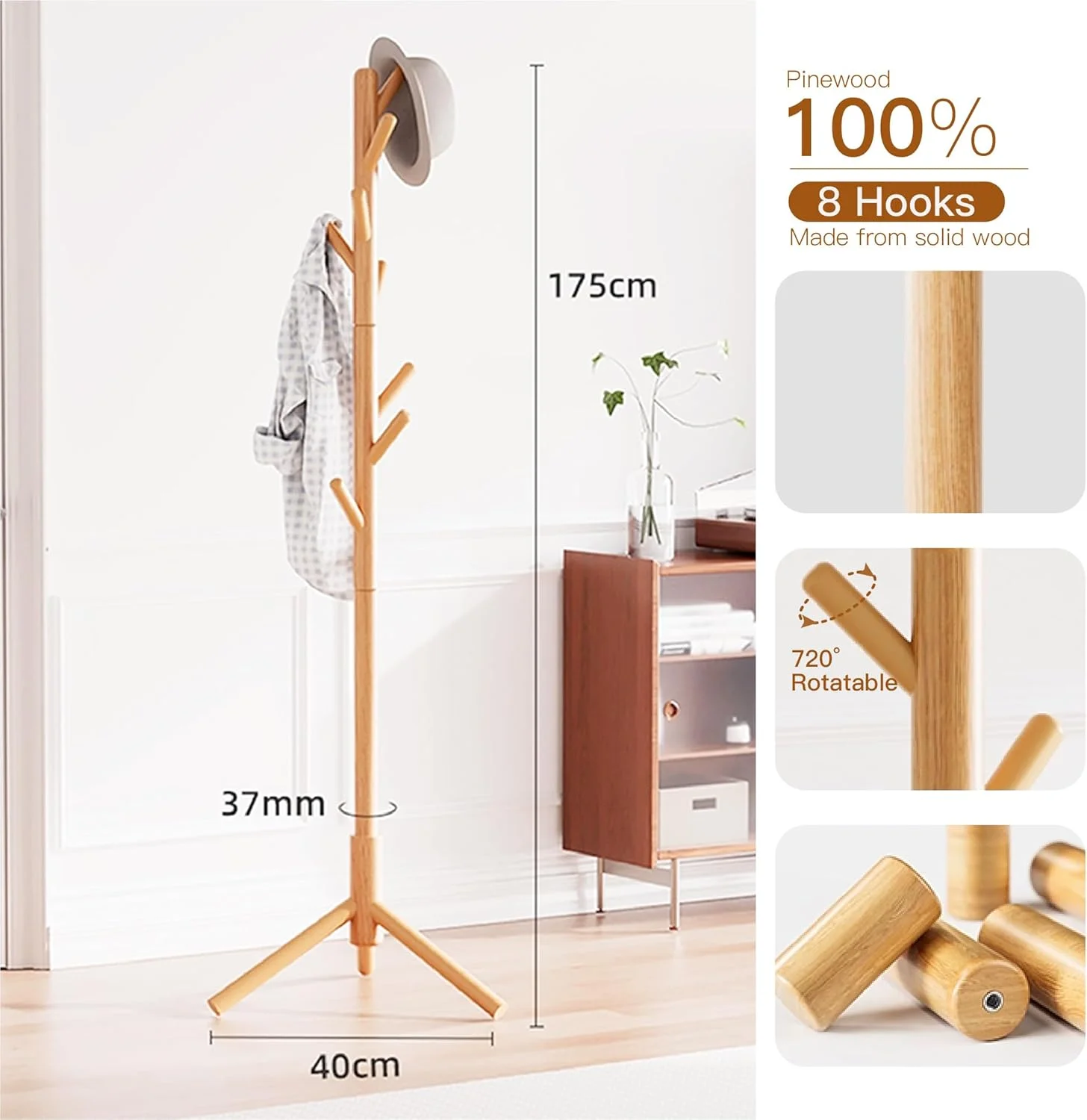 چوب لباسی ایستاده چوبی Uoexziyi، چوب لباسی مستقل با 8 آویز، 175 سانتی متر | 69 اینچ، چوب لباسی درختی با 3 اندازه قابل تنظیم برای اتاق خواب، راهرو، دفتر (طبیعی) چوب لباسی ایستاده چوبی Uoexziyi، چوب لباسی مستقل با 8 آویز، 175 سانتی متر | 69 اینچ، چوب لباسی درختی با 3 اندازه قابل تنظیم برای اتاق خواب، راهرو، دفتر (طبیعی)