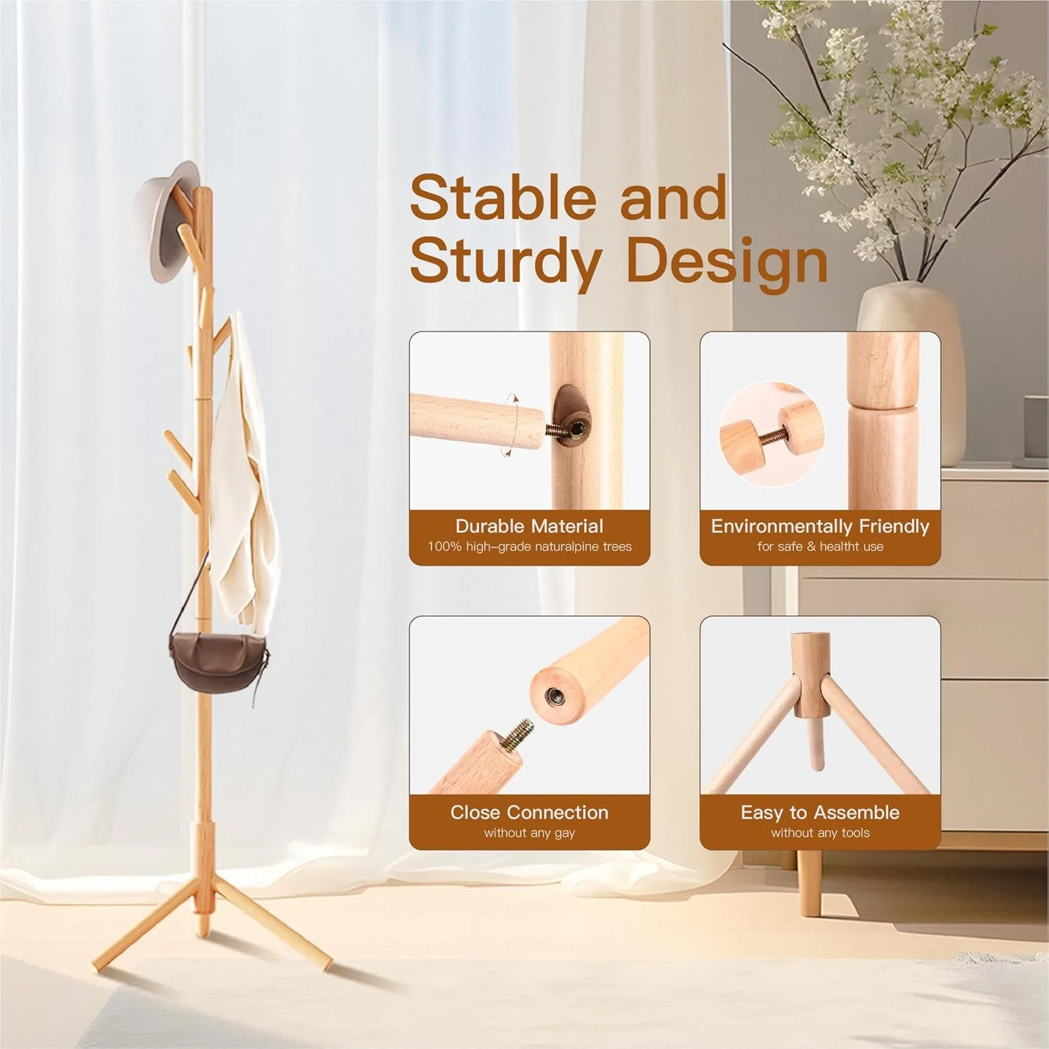 چوب لباسی ایستاده چوبی Uoexziyi، چوب لباسی مستقل با 8 آویز، 175 سانتی متر | 69 اینچ، چوب لباسی درختی با 3 اندازه قابل تنظیم برای اتاق خواب، راهرو، دفتر (طبیعی) چوب لباسی ایستاده چوبی Uoexziyi، چوب لباسی مستقل با 8 آویز، 175 سانتی متر | 69 اینچ، چوب لباسی درختی با 3 اندازه قابل تنظیم برای اتاق خواب، راهرو، دفتر (طبیعی)