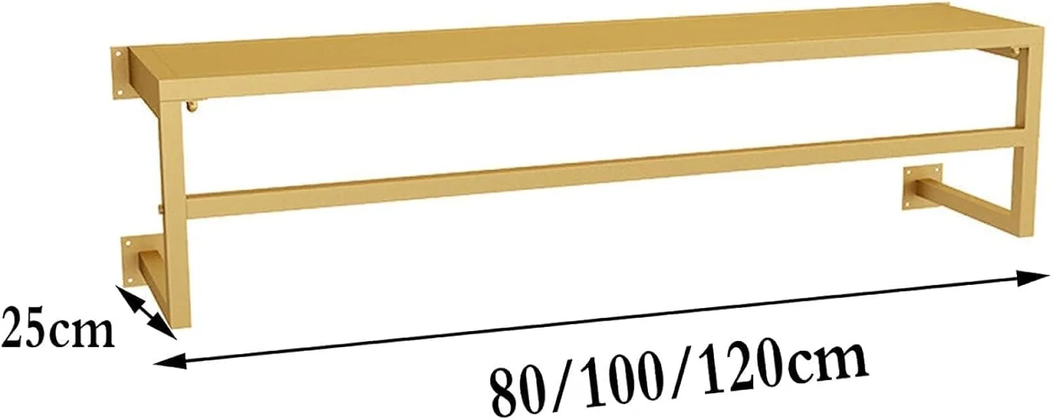 رخت آویز دیواری فلزی با قفسه، ریل لباس صنعتی، رخت آویز کرومی سنگین و جداشدنی، طلایی، 100 سانتی متر رخت آویز دیواری فلزی با قفسه، ریل لباس صنعتی، رخت آویز کرومی سنگین و جداشدنی، طلایی، 100 سانتی متر