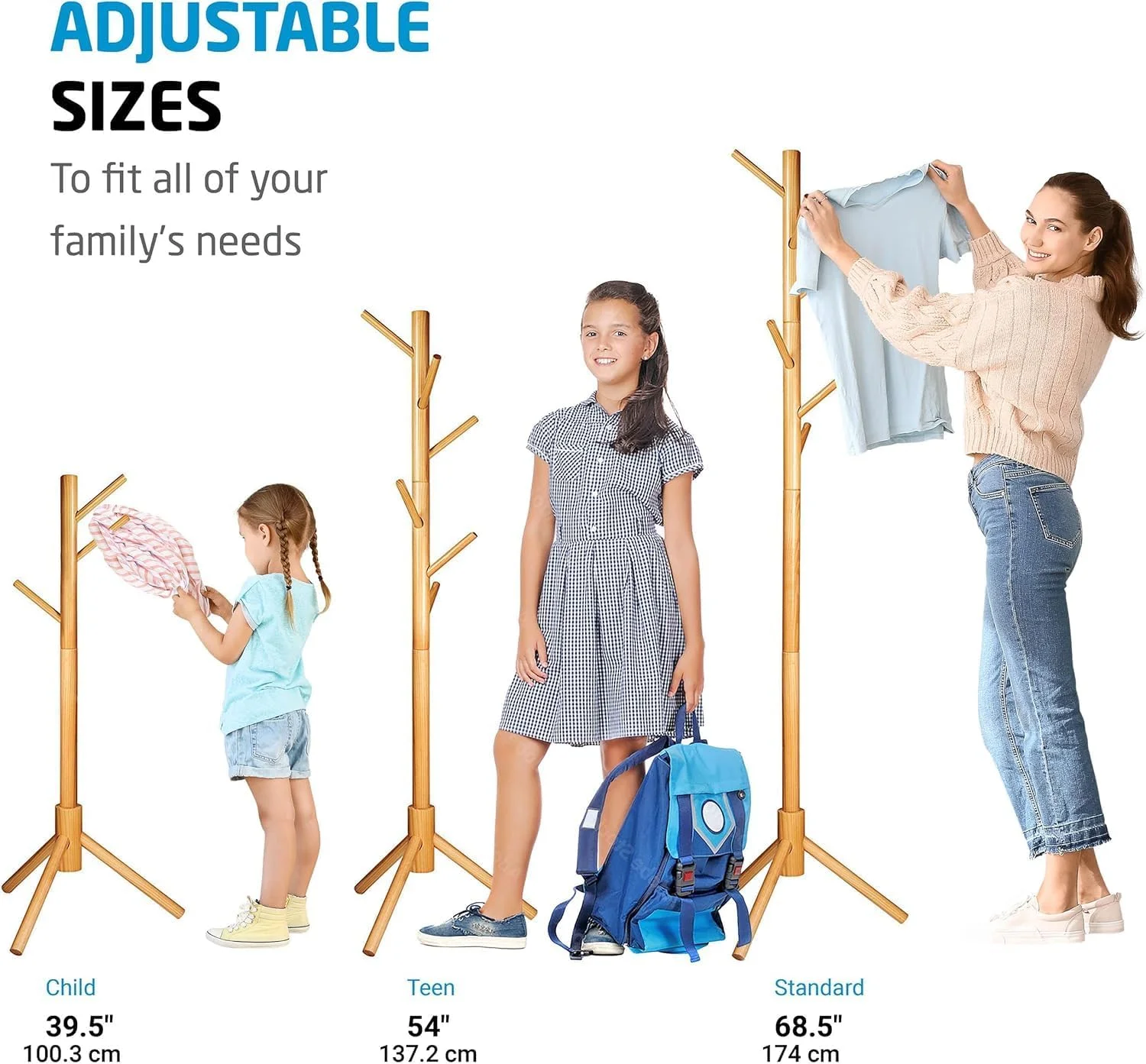 جالباسی ایستاده چوبی با کیفیت بالا، 6 آویز، مونتاژ فوق العاده آسان بدون نیاز به ابزار، 3 سایز قابل تنظیم، جالباسی ایستاده راهرو (طبیعی) جالباسی ایستاده چوبی با کیفیت بالا، 6 آویز، مونتاژ فوق العاده آسان بدون نیاز به ابزار، 3 سایز قابل تنظیم، جالباسی ایستاده راهرو (طبیعی)