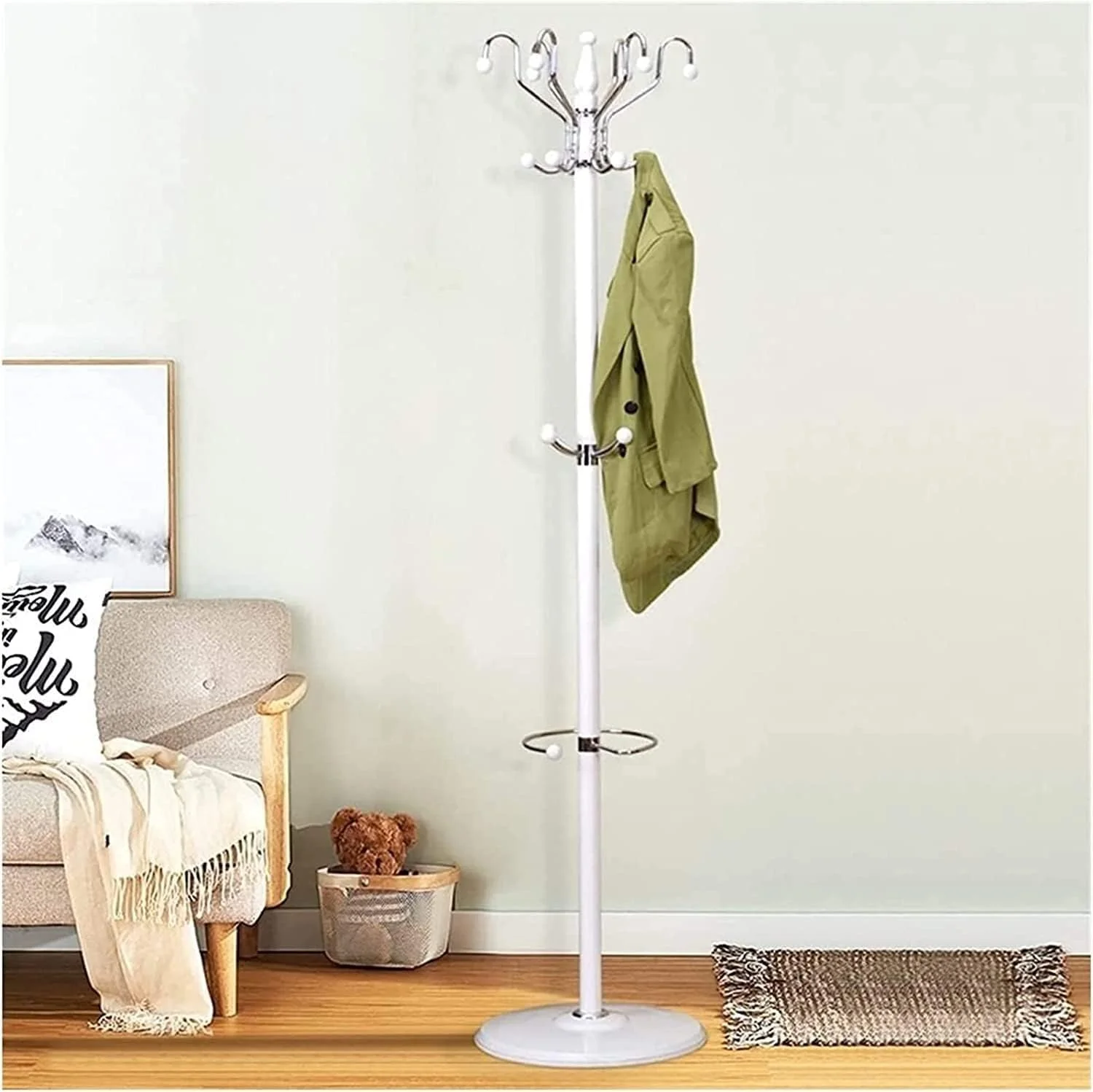چوب لباسی دیواری - آویز فلزی عمودی برای اتاق خواب، نشیمن، اداره و راهرو - چوب لباسی ساده و نگهدارنده کلاه/شال گردن - طراحی کم جا 40X175 سانتی متر (سفید) چوب لباسی دیواری - آویز فلزی عمودی برای اتاق خواب، نشیمن، اداره و راهرو - چوب لباسی ساده و نگهدارنده کلاه/شال گردن - طراحی کم جا 40X175 سانتی متر (سفید)