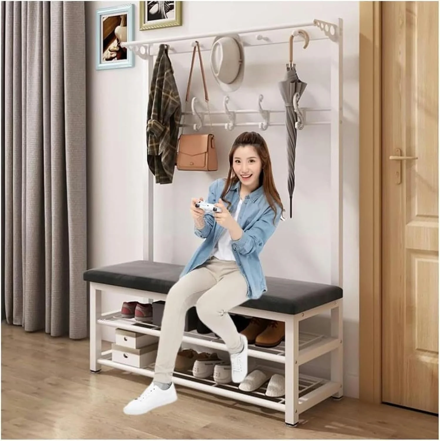 رخت آویز راهروی 4 در 1، جاکفشی، رخت آویز، رخت آویز و جاکفشی با قفسه نگهداری کفش، رخت آویز فلزی رخت آویز راهروی 4 در 1، جاکفشی، رخت آویز، رخت آویز و جاکفشی با قفسه نگهداری کفش، رخت آویز فلزی