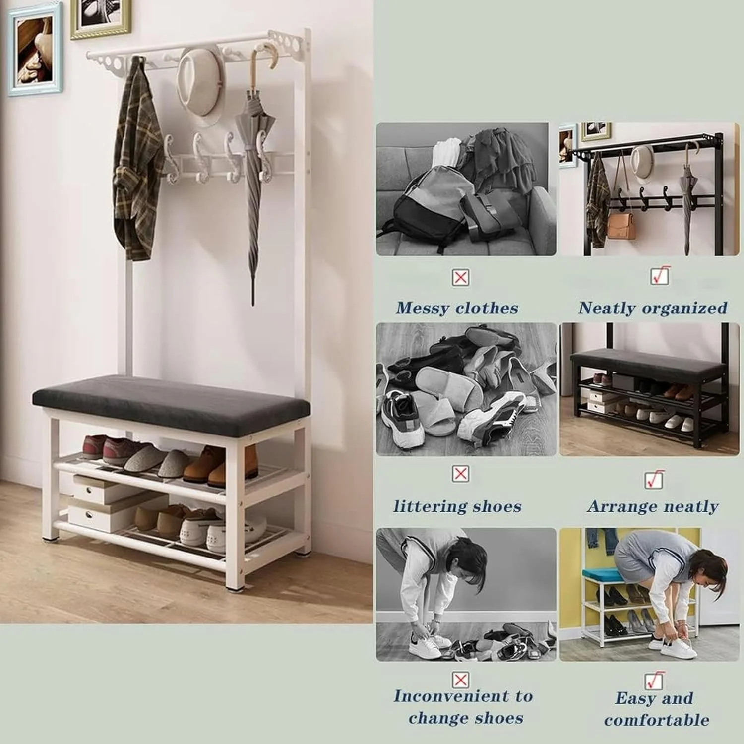 رخت آویز راهروی 4 در 1، جاکفشی، رخت آویز، رخت آویز و جاکفشی با قفسه نگهداری کفش، رخت آویز فلزی رخت آویز راهروی 4 در 1، جاکفشی، رخت آویز، رخت آویز و جاکفشی با قفسه نگهداری کفش، رخت آویز فلزی