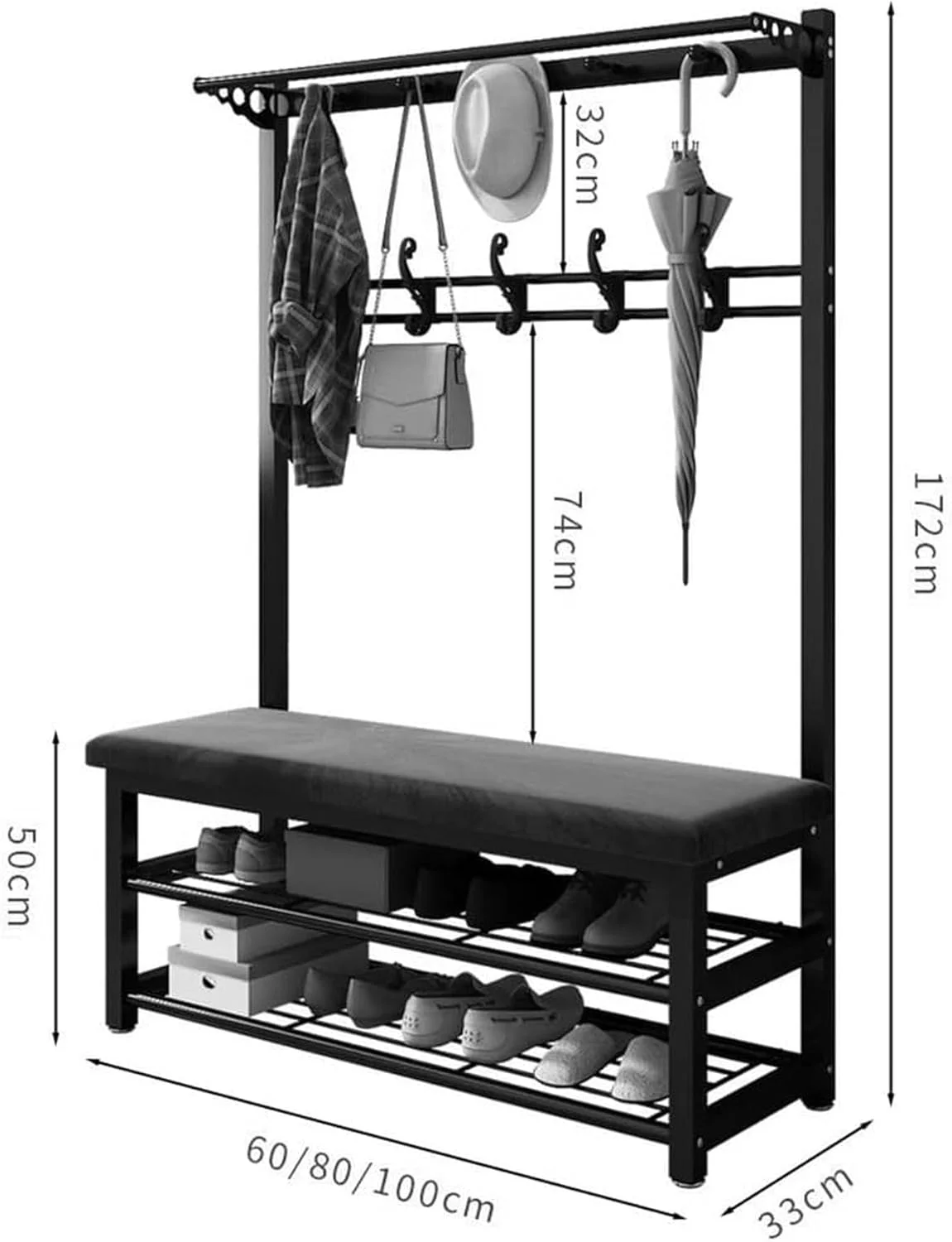 رخت آویز راهروی 4 در 1، جاکفشی، رخت آویز، رخت آویز و جاکفشی با قفسه نگهداری کفش، رخت آویز فلزی رخت آویز راهروی 4 در 1، جاکفشی، رخت آویز، رخت آویز و جاکفشی با قفسه نگهداری کفش، رخت آویز فلزی