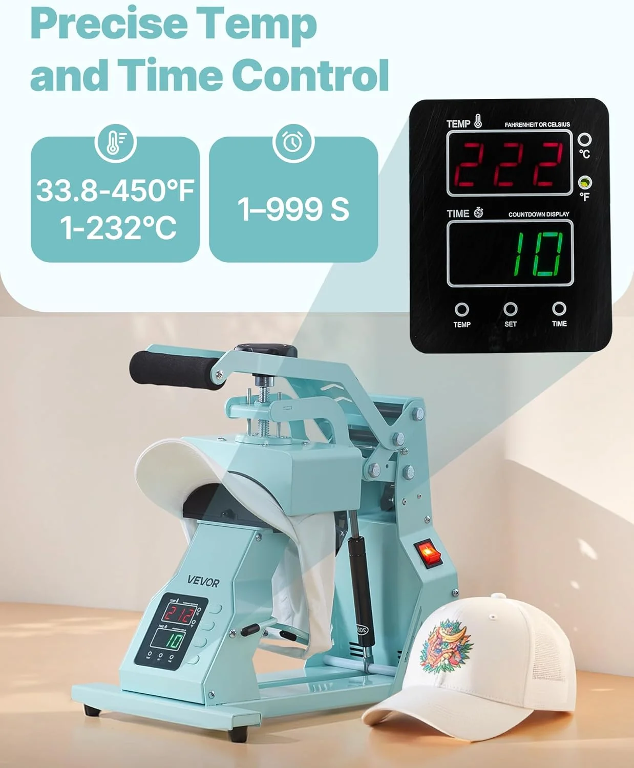 دستگاه پرس کلاه VEVOR با 2 صفحه قابل تعویض (16 x 6.5 سانتی متر / 16 x 8 سانتی متر)، دستگاه پرس حرارتی کلاه با کنترل دقیق دما و زمان، دستگاه پرس حرارتی کلاه برای کلاه ها، هدبندها، ماسک های صورت دستگاه پرس کلاه VEVOR با 2 صفحه قابل تعویض (16 x 6.5 سانتی متر / 16 x 8 سانتی متر)، دستگاه پرس حرارتی کلاه با کنترل دقیق دما و زمان، دستگاه پرس حرارتی کلاه برای کلاه ها، هدبندها، ماسک های صورت