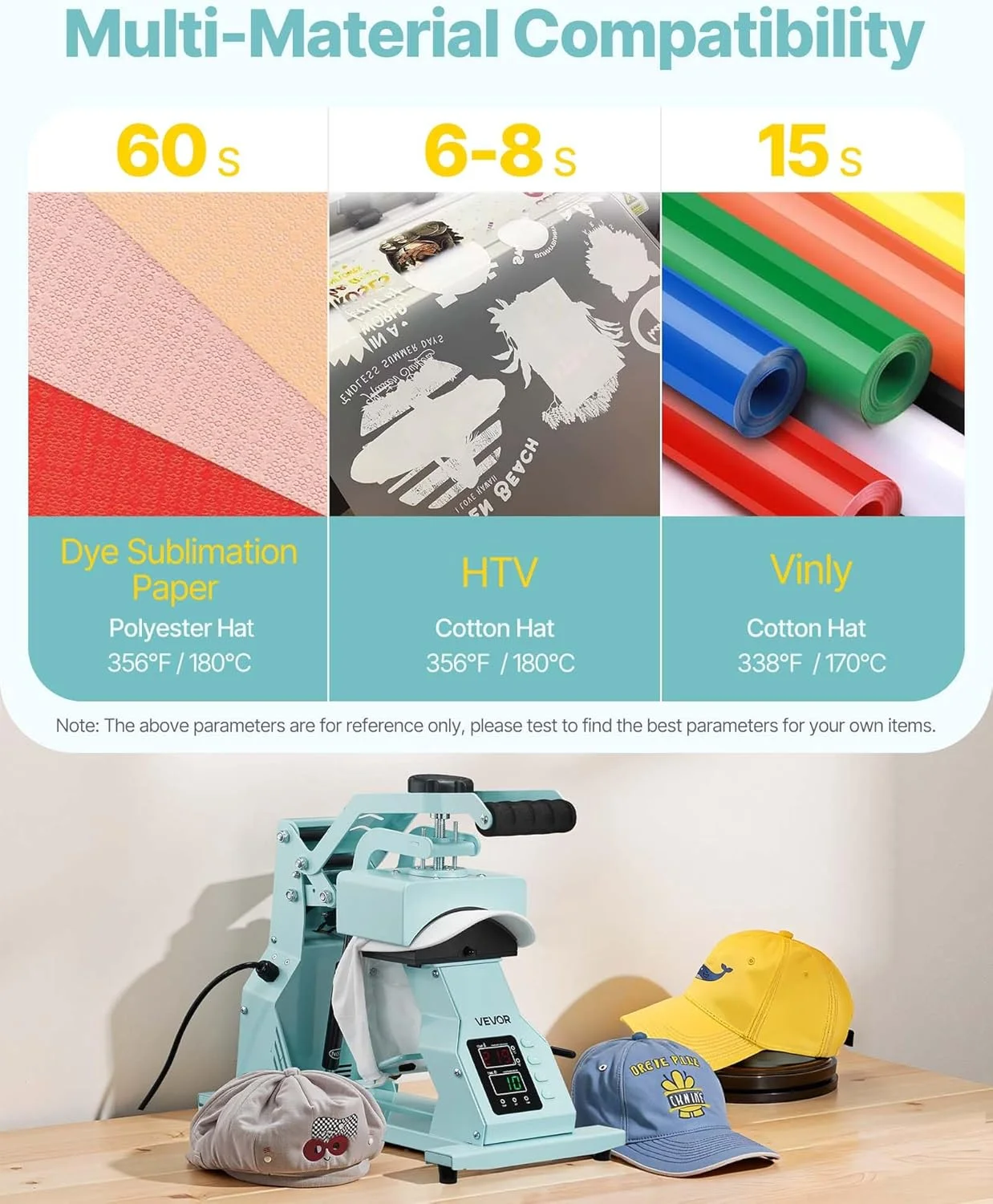 دستگاه پرس کلاه VEVOR با 2 صفحه قابل تعویض (16 x 6.5 سانتی متر / 16 x 8 سانتی متر)، دستگاه پرس حرارتی کلاه با کنترل دقیق دما و زمان، دستگاه پرس حرارتی کلاه برای کلاه ها، هدبندها، ماسک های صورت دستگاه پرس کلاه VEVOR با 2 صفحه قابل تعویض (16 x 6.5 سانتی متر / 16 x 8 سانتی متر)، دستگاه پرس حرارتی کلاه با کنترل دقیق دما و زمان، دستگاه پرس حرارتی کلاه برای کلاه ها، هدبندها، ماسک های صورت