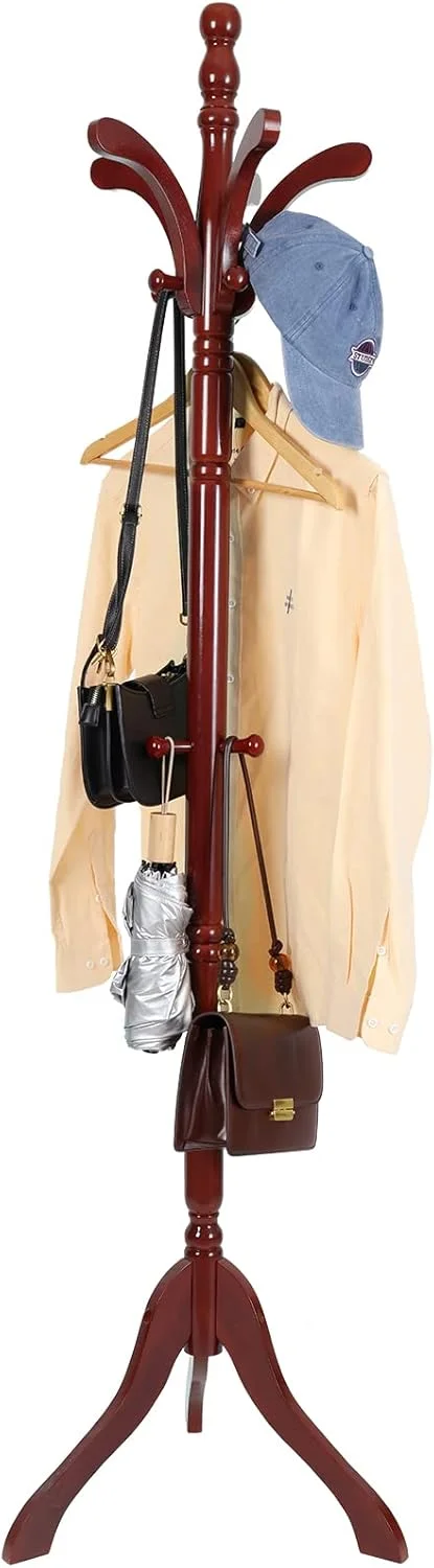 چوب لباسی ایستاده چوبی Wisfor، جالباسی چوبی راش جامد با 13 آویز قابل تنظیم ارتفاع، مناسب برای ورودی خانه و اداره، با پایه سه پایه پایدار چوب لباسی ایستاده چوبی Wisfor، جالباسی چوبی راش جامد با 13 آویز قابل تنظیم ارتفاع، مناسب برای ورودی خانه و اداره، با پایه سه پایه پایدار