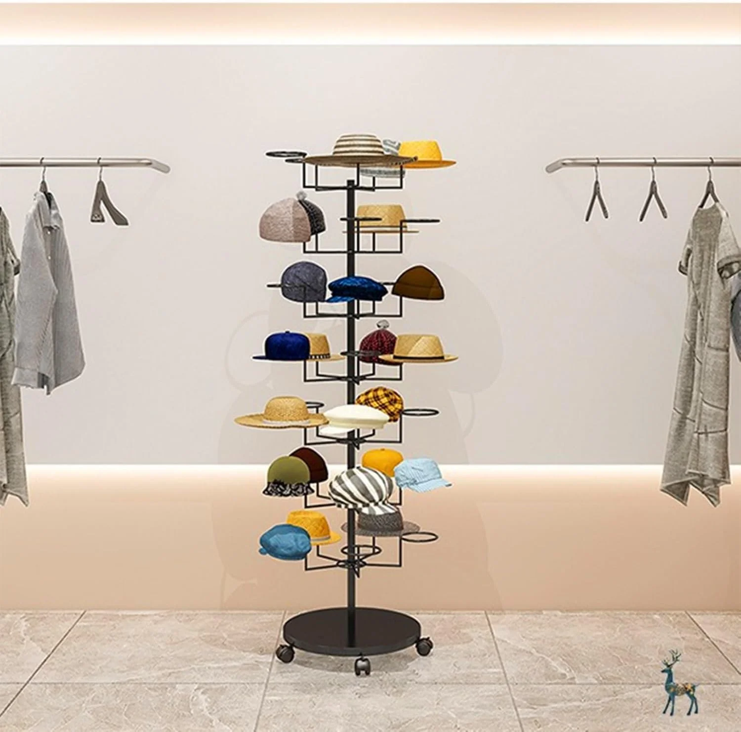 استند کلاه فلزی چرخشی 7 طبقه سفید - استند شیک و ایستاده برای نمایش کلاه و کلاه گیس و نگهداری کلاه (طلایی - 4 طبقه) استند کلاه فلزی چرخشی 7 طبقه سفید - استند شیک و ایستاده برای نمایش کلاه و کلاه گیس و نگهداری کلاه (طلایی - 4 طبقه)