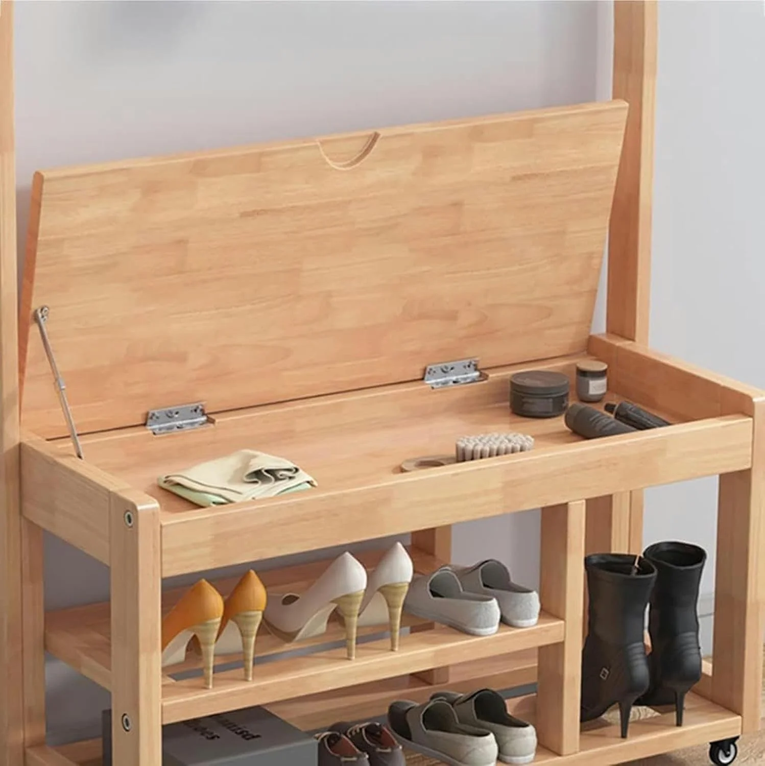 چوب لباسی ایستاده چوبی با قلاب، آویز بزرگ با 3 قلاب و جاکفشی 3 طبقه، راهروی چند منظوره، رخت آویز محکم با چرخ (چوب - 80X30X170 سانتی متر) چوب لباسی ایستاده چوبی با قلاب، آویز بزرگ با 3 قلاب و جاکفشی 3 طبقه، راهروی چند منظوره، رخت آویز محکم با چرخ (چوب - 80X30X170 سانتی متر)