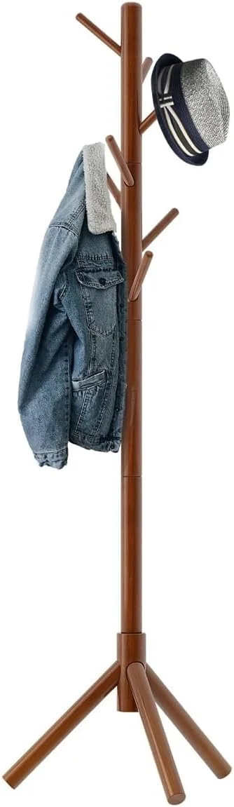 چوب لباسی ایستاده چوبی، 8 آویز، مناسب برای ورودی راهرو، قابل استفاده در اتاق خواب، نشیمن، اداره برای آویزان کردن لباس، کلاه، کیف (قهوه ای) چوب لباسی ایستاده چوبی، 8 آویز، مناسب برای ورودی راهرو، قابل استفاده در اتاق خواب، نشیمن، اداره برای آویزان کردن لباس، کلاه، کیف (قهوه ای)
