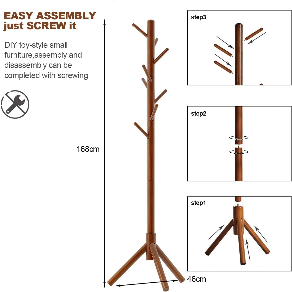 چوب لباسی ایستاده چوبی، 8 آویز، مناسب برای ورودی راهرو، قابل استفاده در اتاق خواب، نشیمن، اداره برای آویزان کردن لباس، کلاه، کیف (قهوه ای) چوب لباسی ایستاده چوبی، 8 آویز، مناسب برای ورودی راهرو، قابل استفاده در اتاق خواب، نشیمن، اداره برای آویزان کردن لباس، کلاه، کیف (قهوه ای)