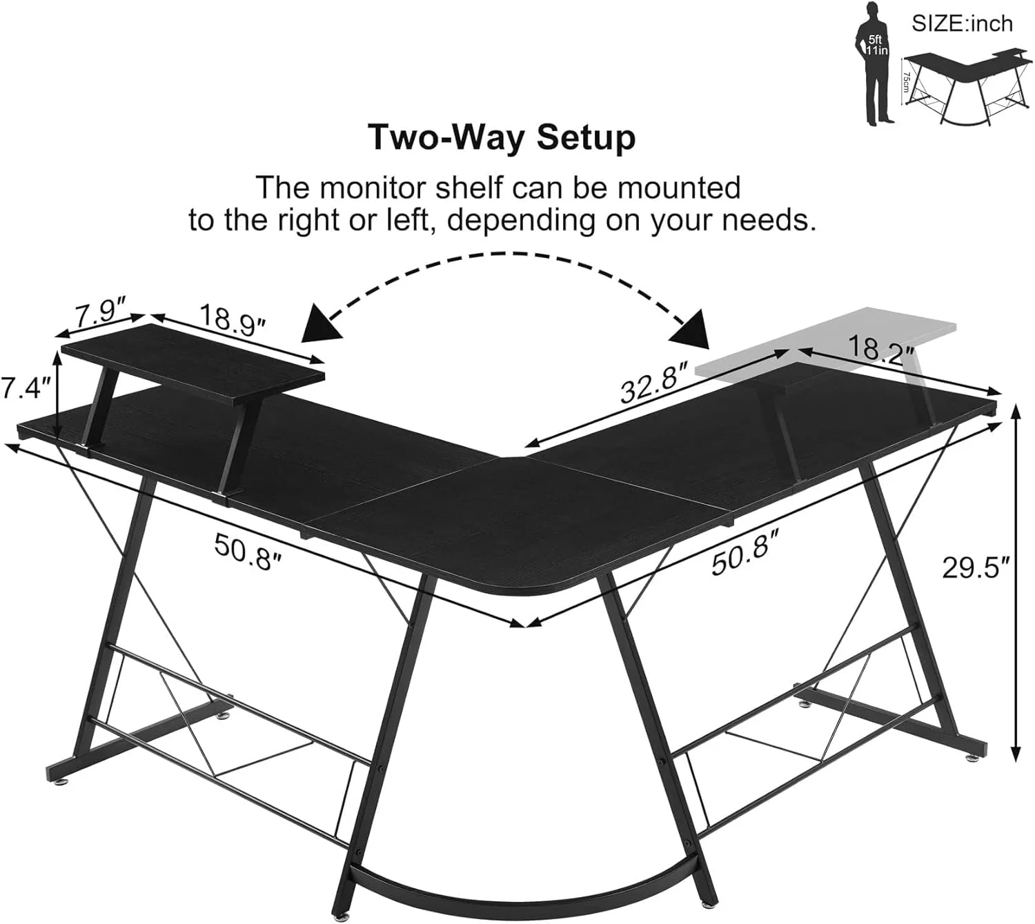 میز کامپیوتر گیمینگ DESINO، میز گیمینگ بزرگ ارگونومیک، میز کامپیوتر L شکل، ایستگاه کاری اداری خانگی، صرفه جویی در فضا، مونتاژ آسان (مشکی، نوع L) میز کامپیوتر گیمینگ DESINO، میز گیمینگ بزرگ ارگونومیک، میز کامپیوتر L شکل، ایستگاه کاری اداری خانگی، صرفه جویی در فضا، مونتاژ آسان (مشکی، نوع L)