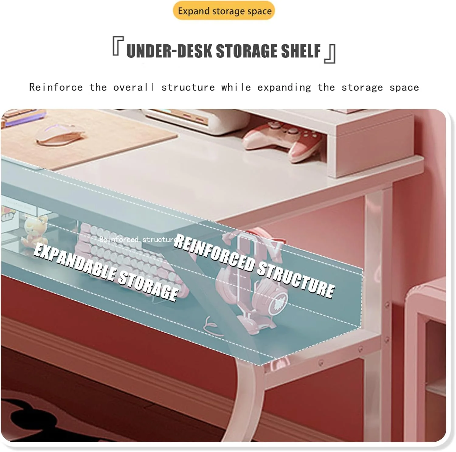 میز کامپیوتر دِزینو با قفسه، میز تحریر سفید، میز بازی C شکل، میز کار کامپیوتر، میزهای اداری خانگی، صرفه جویی در فضا، مونتاژ آسان (سفید، 120 * 60 * 75 سانتی متر)