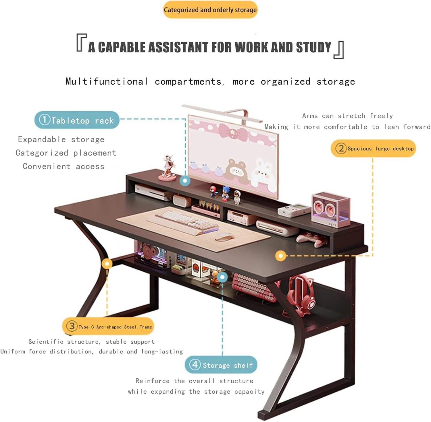 میز گیمینگ DESINO با قفسه، میز کامپیوتر سفید، میز گیمینگ C شکل، میز کار کامپیوتر، میز اداری خانگی، صرفه جویی در فضا، مونتاژ آسان (مشکی، 100 * 60 * 75 سانتی متر) میز گیمینگ DESINO با قفسه، میز کامپیوتر سفید، میز گیمینگ C شکل، میز کار کامپیوتر، میز اداری خانگی، صرفه جویی در فضا، مونتاژ آسان (مشکی، 100 * 60 * 75 سانتی متر)