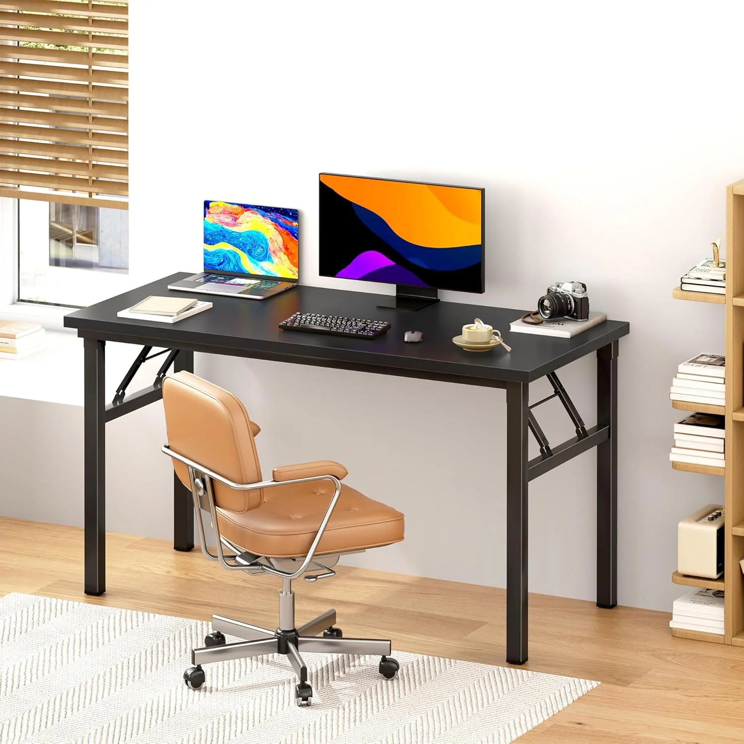 میز تاشو DlandHome، مناسب میز کامپیوتر، میز کنفرانس قابل حمل، میز کار خانگی، مونتاژ شده، مشکی DND-ND5-120BB، طول 47 اینچ