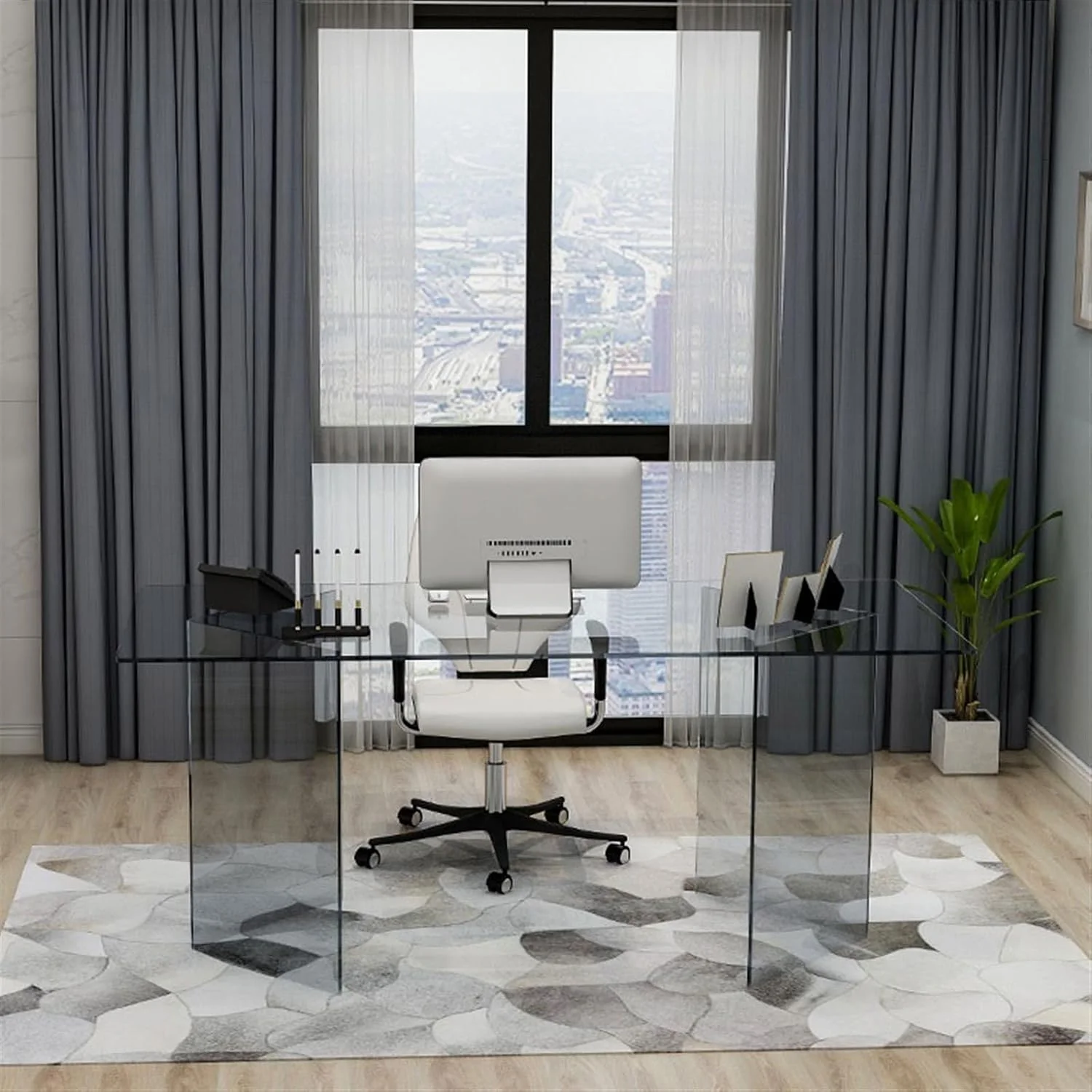 میز کامپیوتر خانگی GLigeT، میز کار مدرن و لوکس با شیشه حرارت دیده و پایه آکریلیک (220x80x75 سانتی متر)