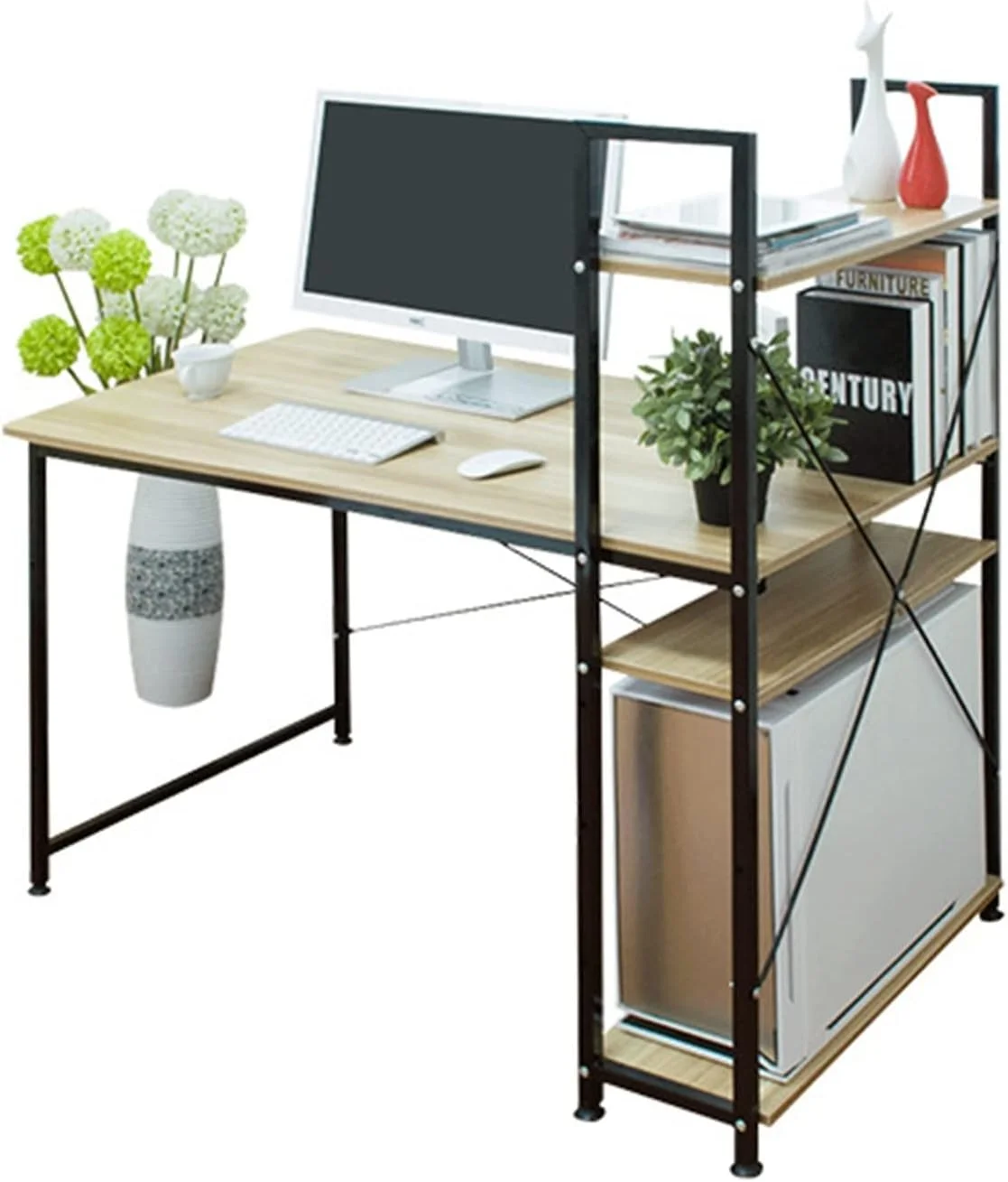 میز کار ZKSKOX با قفسه کتاب، میز کامپیوتر رومیزی خانگی، میز کوچک تحریر با قفسه کتاب میز کار ZKSKOX با قفسه کتاب، میز کامپیوتر رومیزی خانگی، میز کوچک تحریر با قفسه کتاب