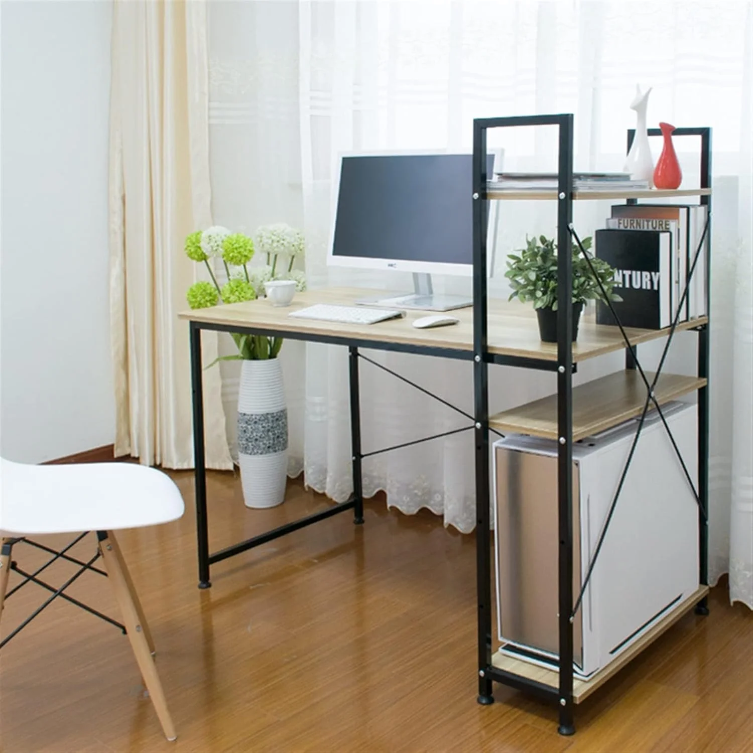 میز کار ZKSKOX با قفسه کتاب، میز کامپیوتر رومیزی خانگی، میز کوچک تحریر با قفسه کتاب میز کار ZKSKOX با قفسه کتاب، میز کامپیوتر رومیزی خانگی، میز کوچک تحریر با قفسه کتاب