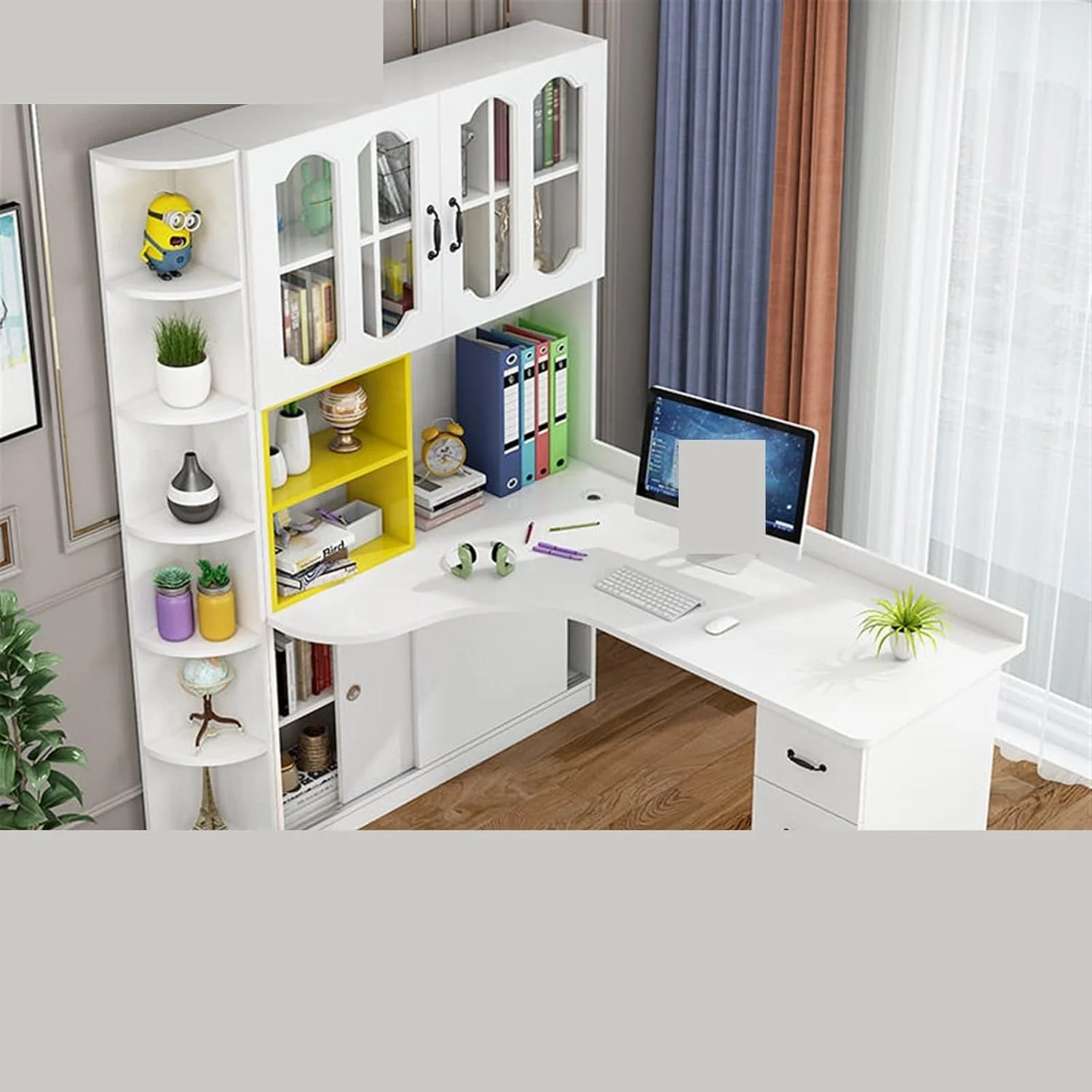 میز کار، میز کامپیوتر گوشه ای، میز تحریر یکپارچه با قفسه کتاب