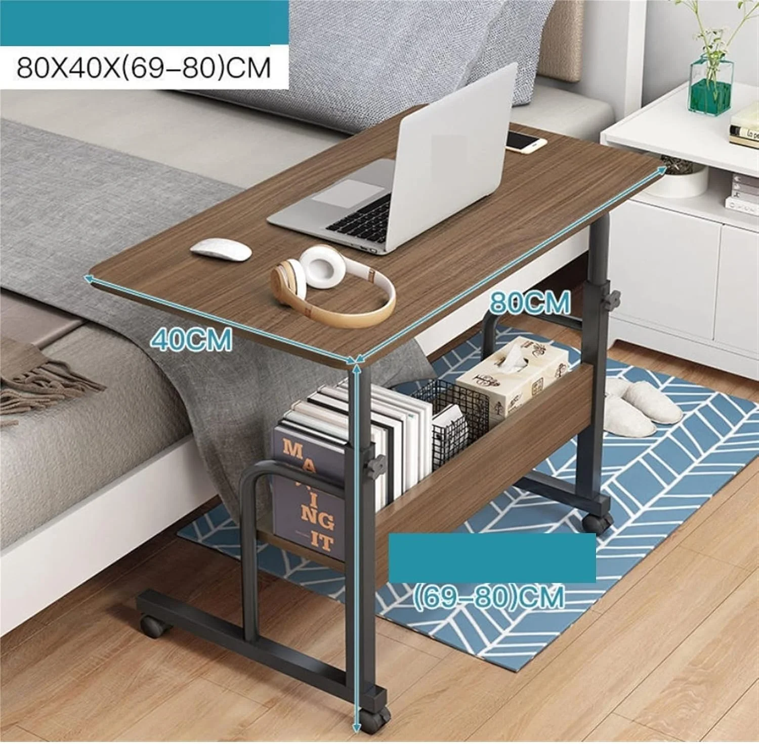 میز کار تاشو کنار تختی متحرک میز کامپیوتر میز خوابگاهی میز کوچک خانگی ساده با قابلیت تنظیم ارتفاع
