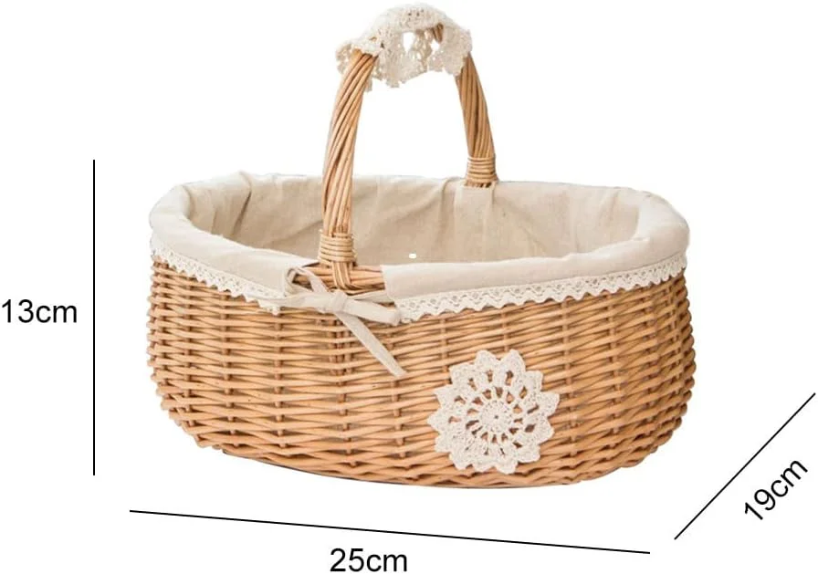 سبد پیک نیک | سبد پیک نیک حصیری با آستر جداشدنی - سبد پیک نیک راتانی بافته شده با دست، سینی سرو حصیری با دسته