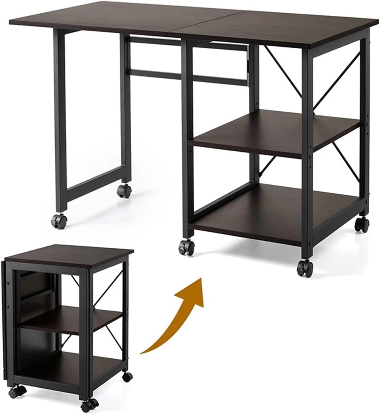 میز کار تاشو ZKSKOX، میز کامپیوتر اداری سیار، میز تحریر، قفسه کتاب، قفسه ذخیره سازی، مناسب برای فضاهای کوچک میز کار تاشو ZKSKOX، میز کامپیوتر اداری سیار، میز تحریر، قفسه کتاب، قفسه ذخیره سازی، مناسب برای فضاهای کوچک