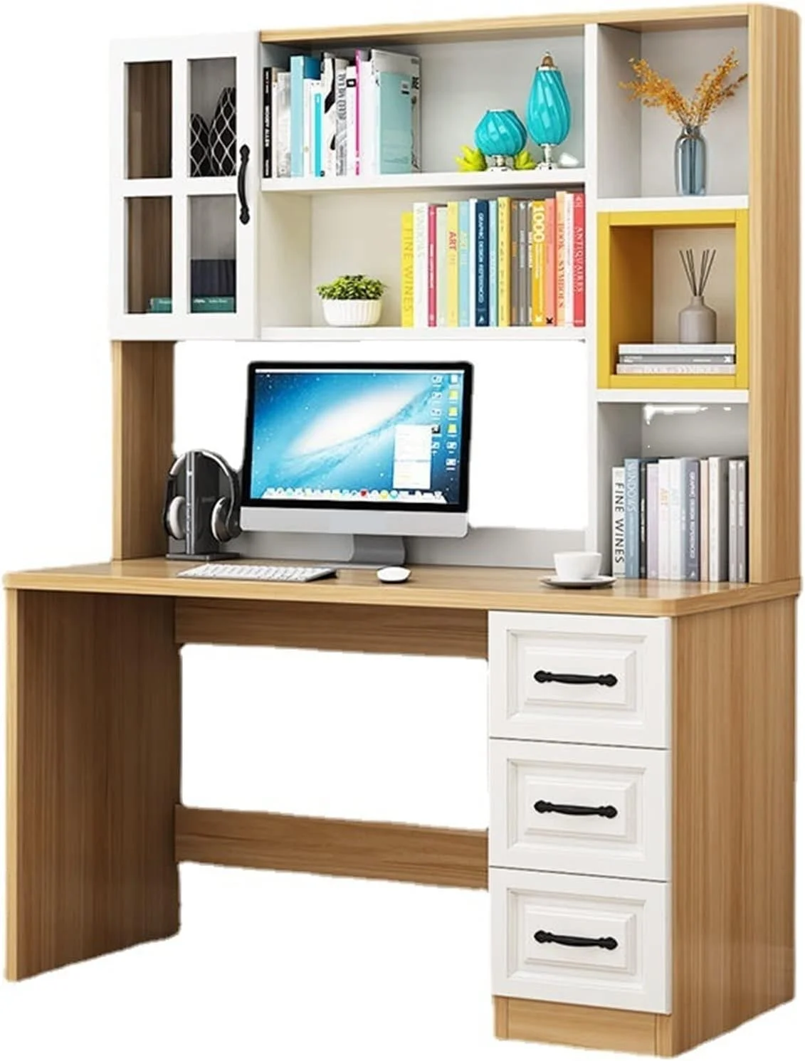 میز کار ZKSKOX، ترکیبی از میز و قفسه کتاب، مناسب برای اتاق خواب و منزل، میز کامپیوتر میز کار ZKSKOX، ترکیبی از میز و قفسه کتاب، مناسب برای اتاق خواب و منزل، میز کامپیوتر