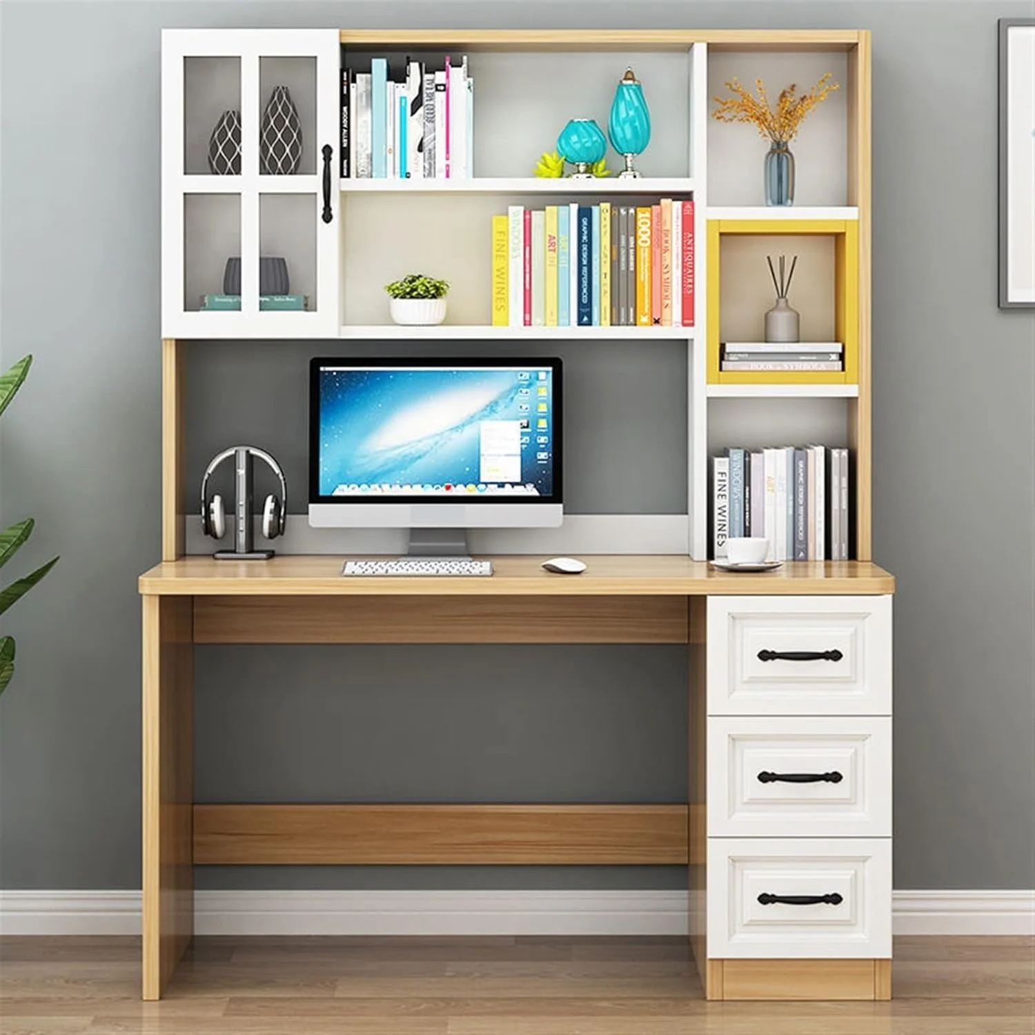 میز کار ZKSKOX، ترکیبی از میز و قفسه کتاب، مناسب برای اتاق خواب و منزل، میز کامپیوتر میز کار ZKSKOX، ترکیبی از میز و قفسه کتاب، مناسب برای اتاق خواب و منزل، میز کامپیوتر