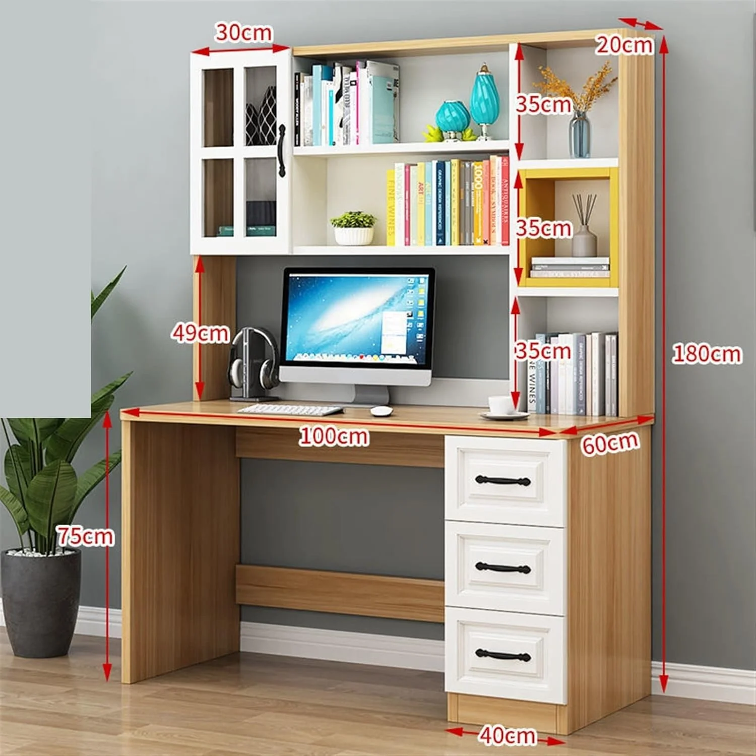 میز کار ZKSKOX، ترکیبی از میز و قفسه کتاب، مناسب برای اتاق خواب و منزل، میز کامپیوتر میز کار ZKSKOX، ترکیبی از میز و قفسه کتاب، مناسب برای اتاق خواب و منزل، میز کامپیوتر