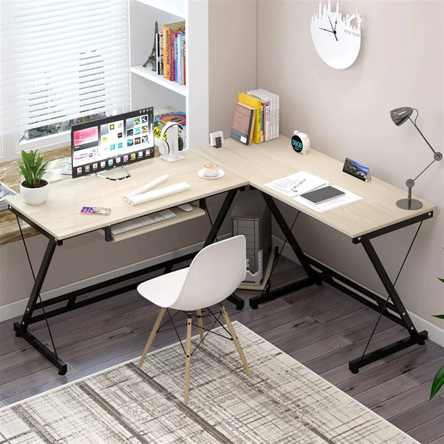 میز کار ZKSKOX، میز کامپیوتر گوشه ای، میز اتاق خواب کوچک خانوادگی، میز اداری ترکیبی