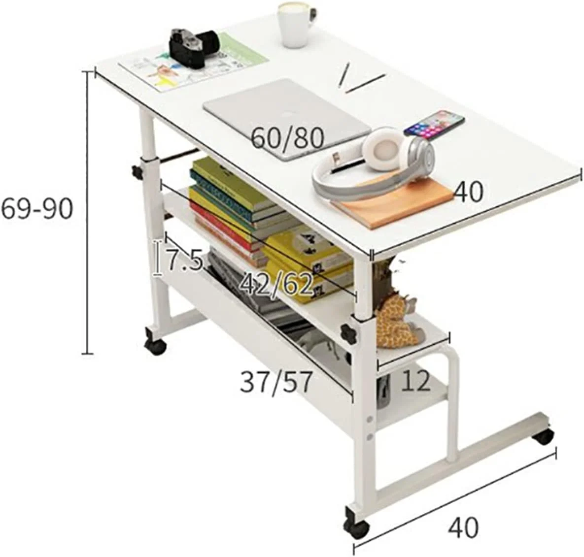 میز کار ZKSKOX، میز کنار تختی متحرک، میز کوچک اتاق خواب، میز تحریر ساده برای دانشجویان، میز کامپیوتر تنبل قابل تنظیم ارتفاع مناسب خوابگاه