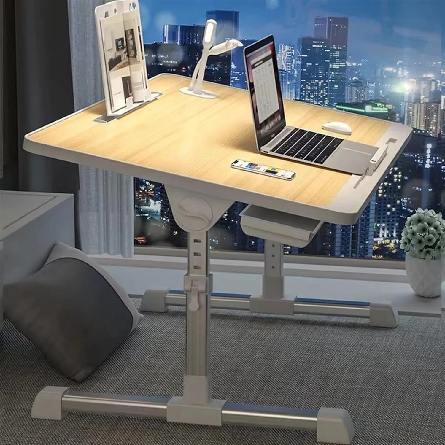 میز کار تاشو قابل تنظیم ارتفاع، مناسب برای خوابگاه، میز مطالعه، میز تخت خواب چند منظوره، میز کامپیوتر کوچک تاشو با قابلیت شیب میز کار تاشو قابل تنظیم ارتفاع، مناسب برای خوابگاه، میز مطالعه، میز تخت خواب چند منظوره، میز کامپیوتر کوچک تاشو با قابلیت شیب