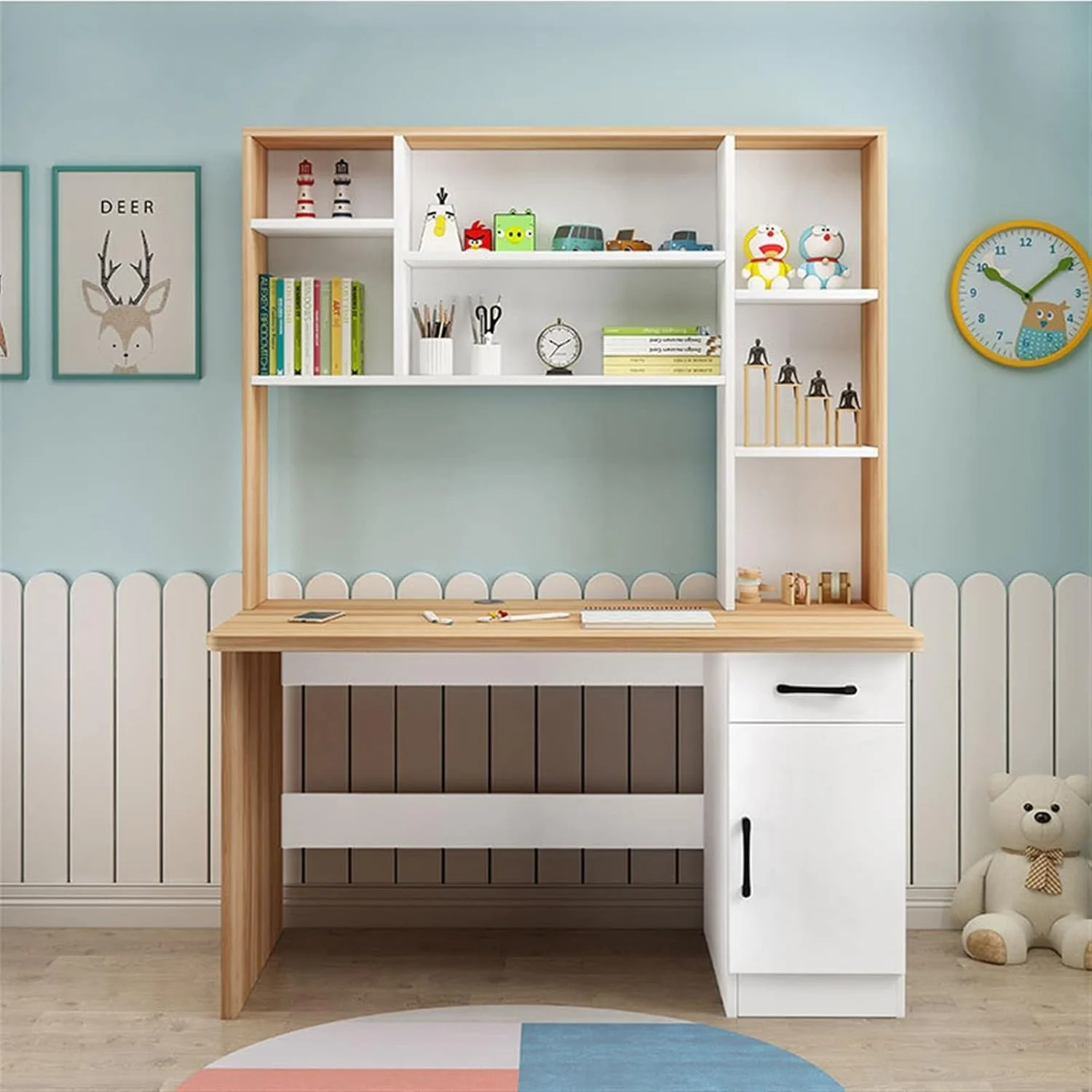 میز کار ZKSKOX، میز کامپیوتر، میز تحریر خانگی، قفسه کتاب یکپارچه، مناسب اتاق خواب، میز تحریر کنار تخت، ترکیبی اداری