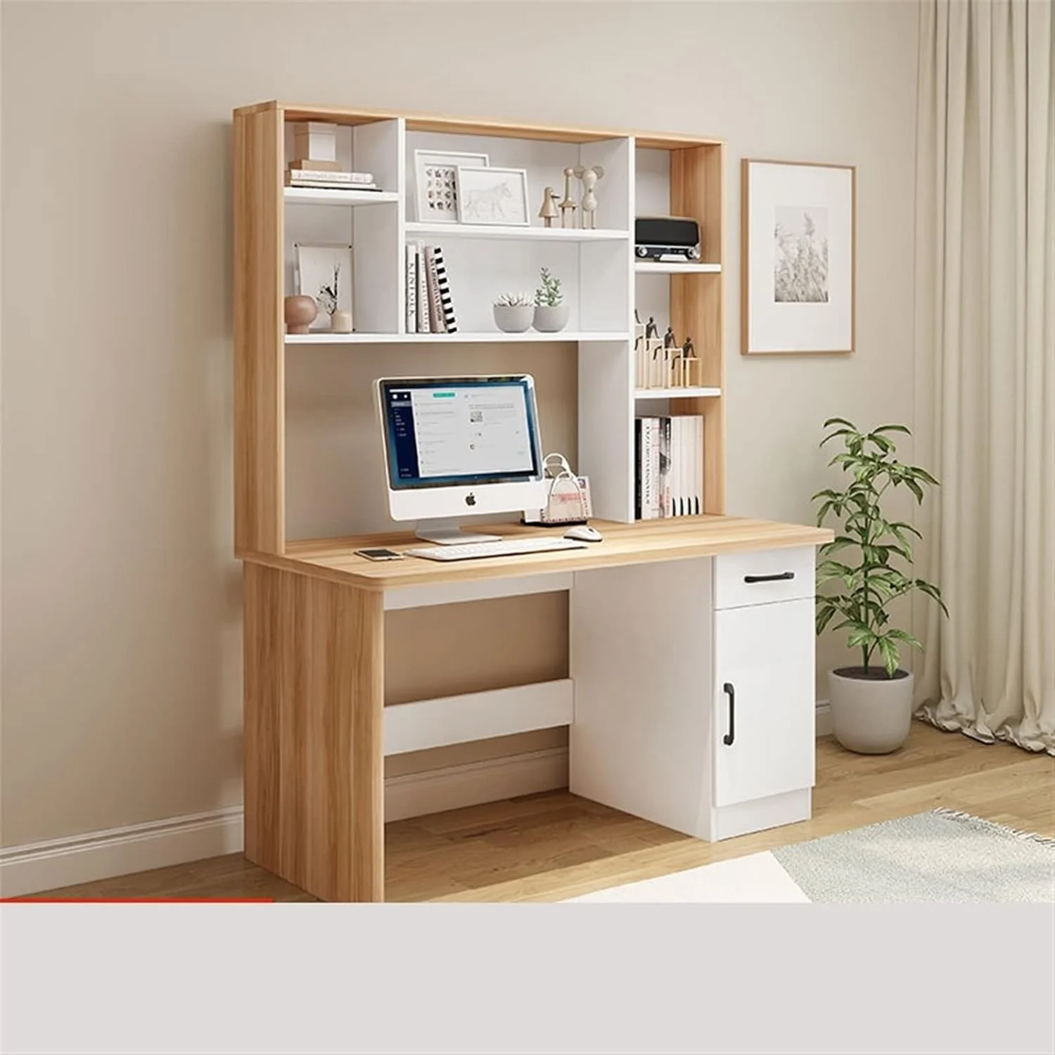 میز کار ZKSKOX، میز کامپیوتر، میز تحریر خانگی، قفسه کتاب یکپارچه، مناسب اتاق خواب، میز تحریر کنار تخت، ترکیبی اداری